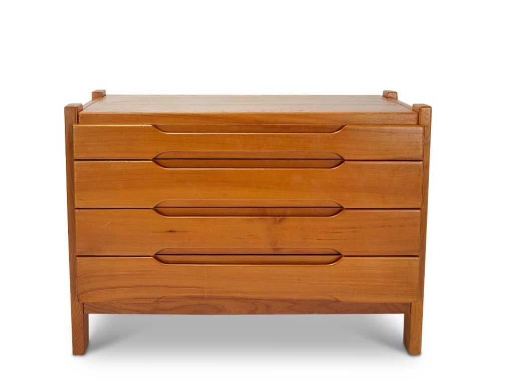 Maison Regain: Elm chest of drawers
France; circa 1950s.