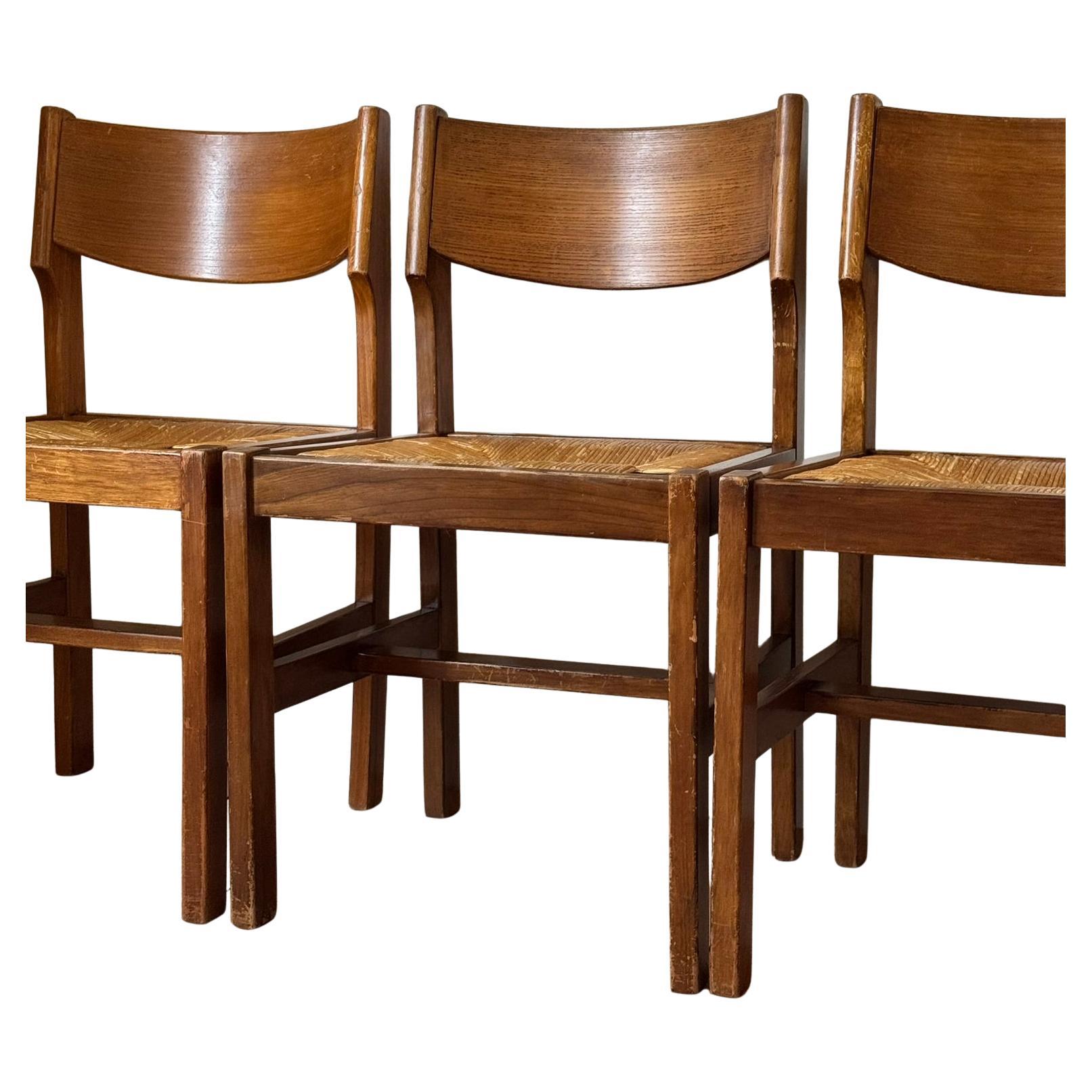 Maison Regain Elm Dining Chairs, France c. 1960s