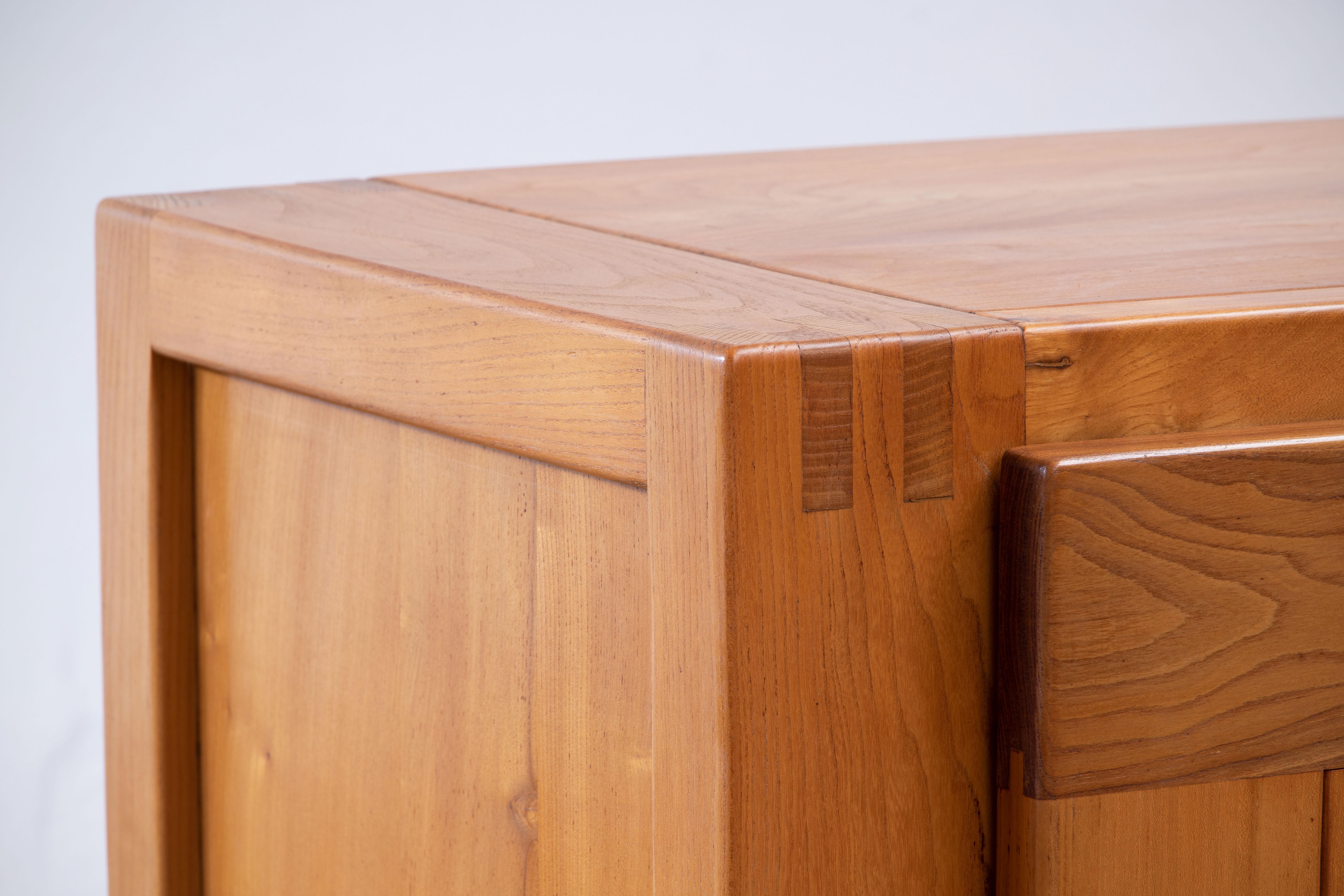 French Maison Regain High Sideboard in Solid Elm, France, 1970s