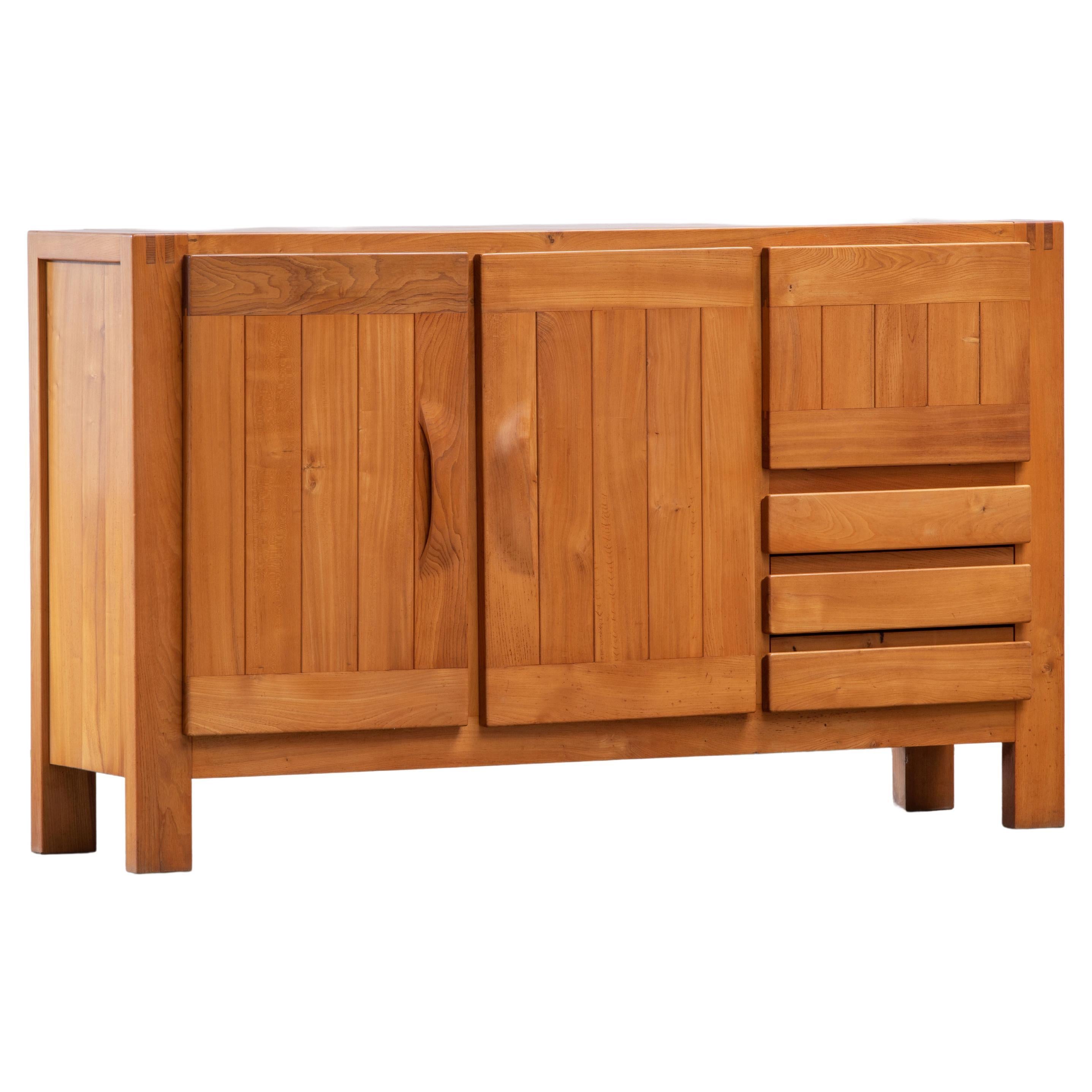 Maison Regain High Sideboard in Solid Elm, France, 1970s