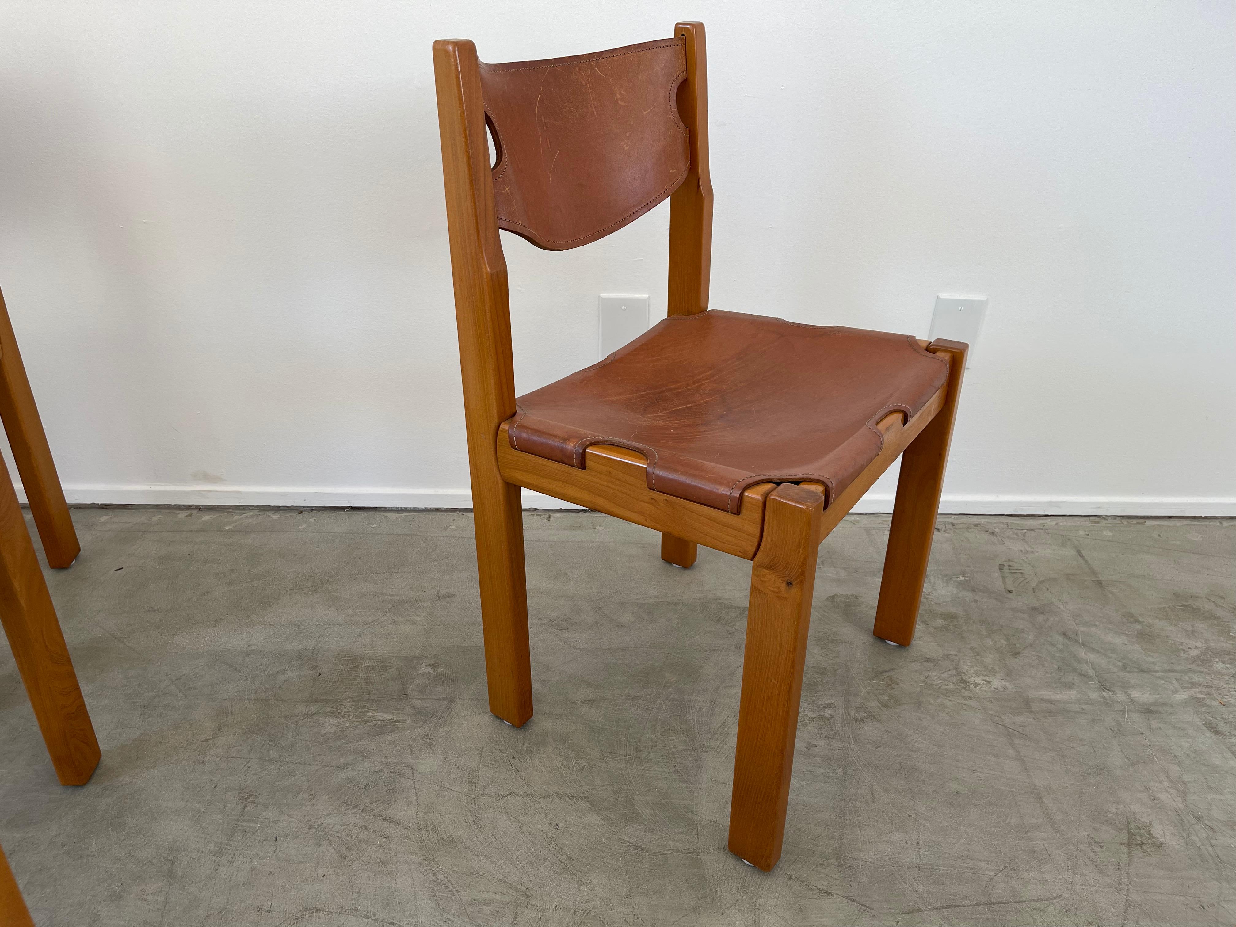 Maison Regain Leather Dining Chairs In Good Condition In Beverly Hills, CA