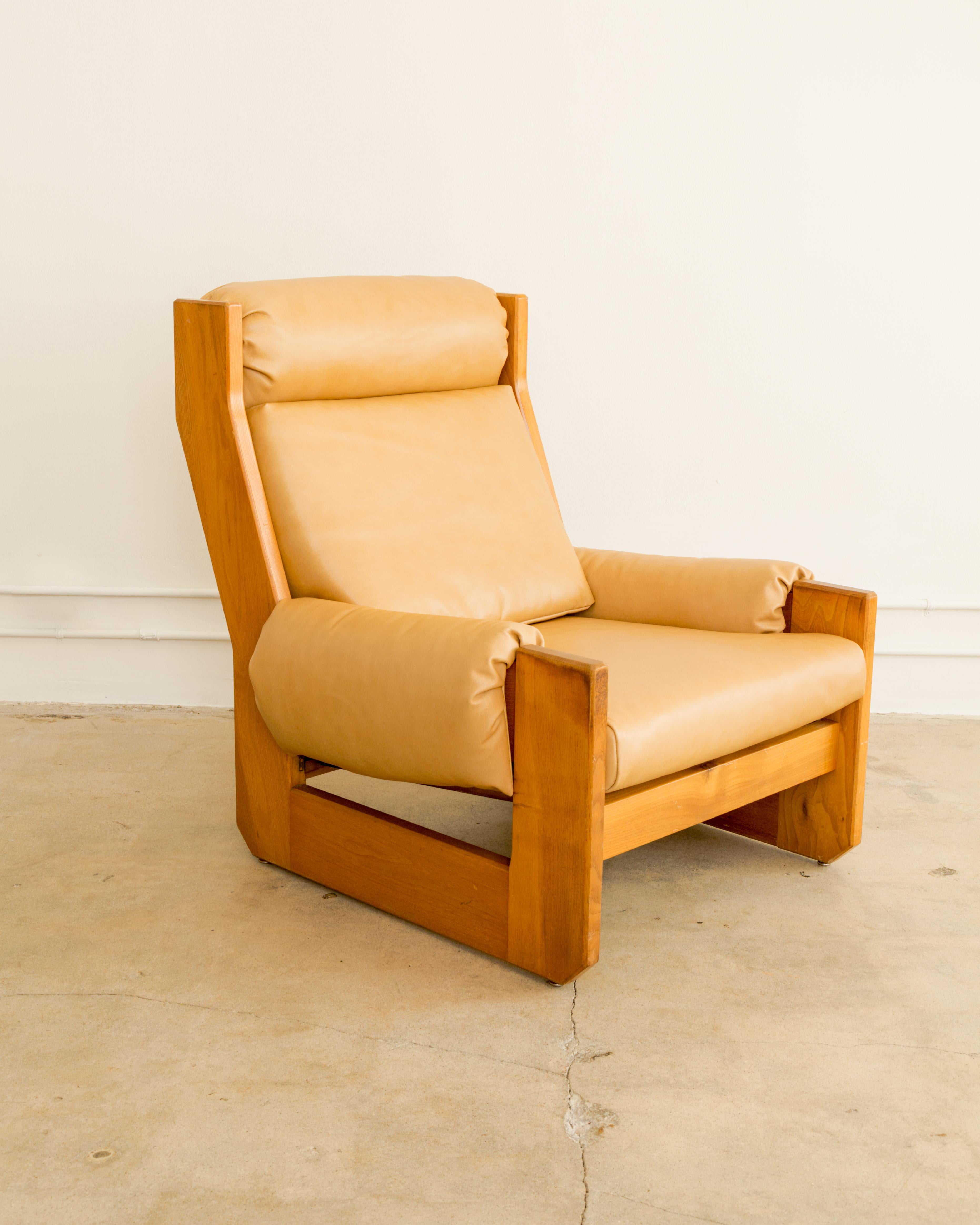 Mid-20th Century Maison Regain  Leather + Elm Lounge Chair For Sale