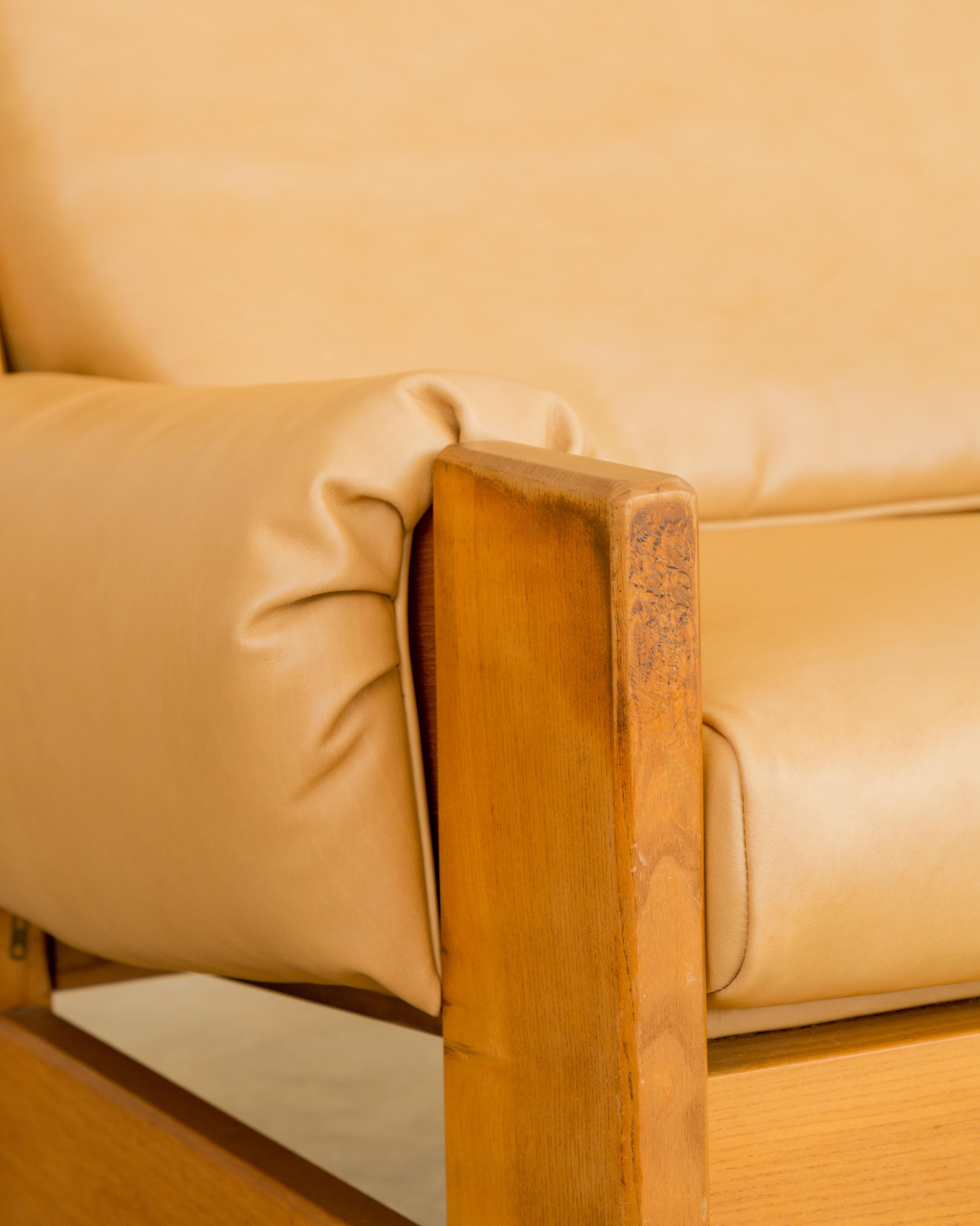Maison Regain  Leather + Elm Lounge Chair For Sale 3