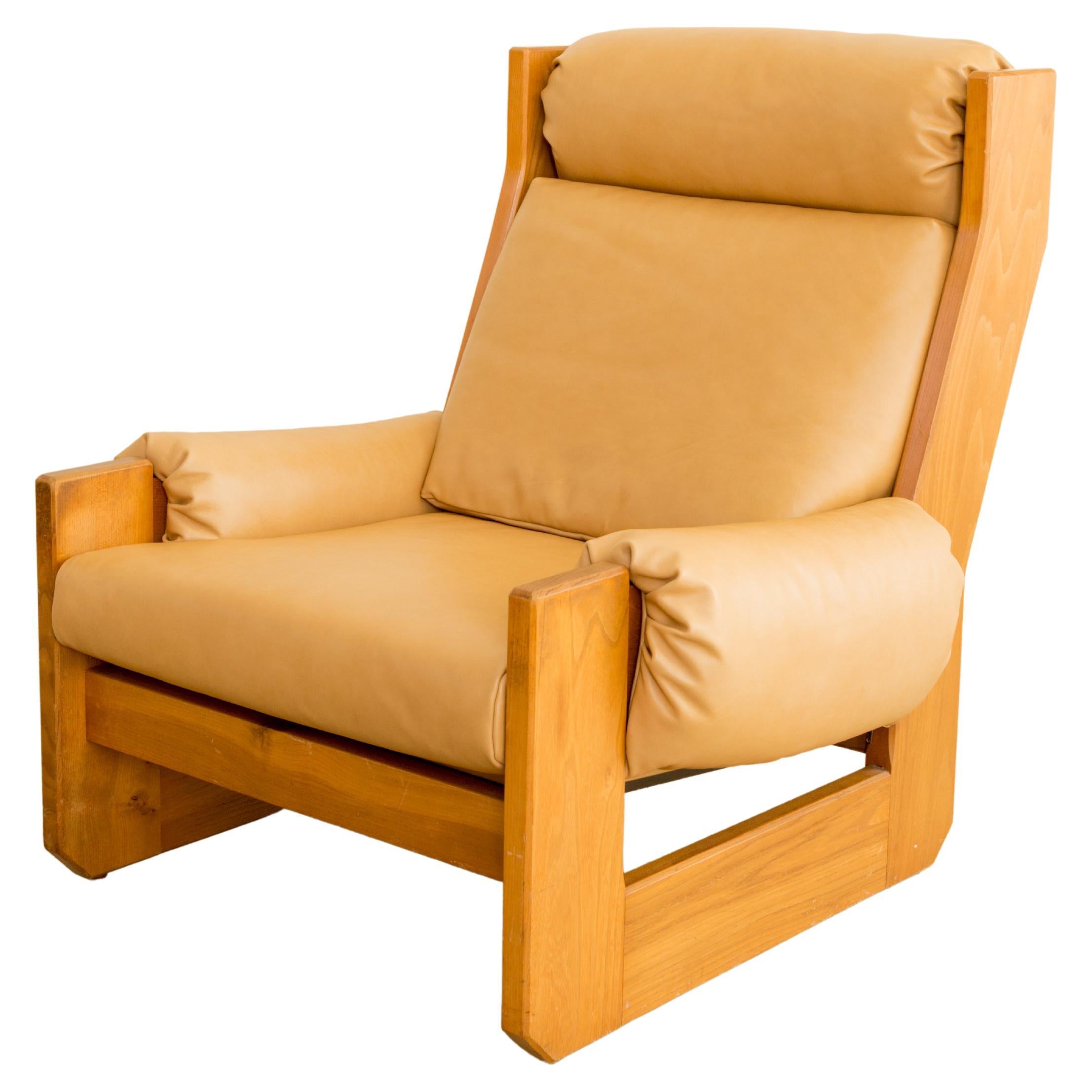 Maison Regain  Chaise longue cuir + orme en vente