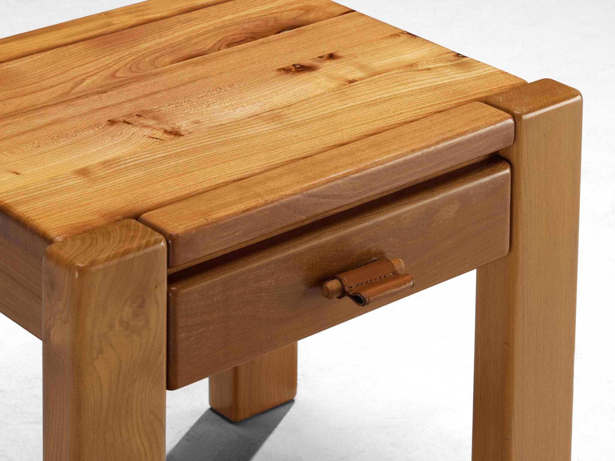 French Maison Regain Night Stand in Elm and Leather