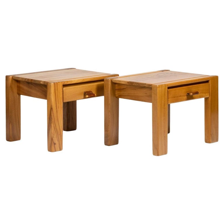 Maison Regain, Pair of Bedside Tables in Elm, 1960s For Sale at 1stDibs