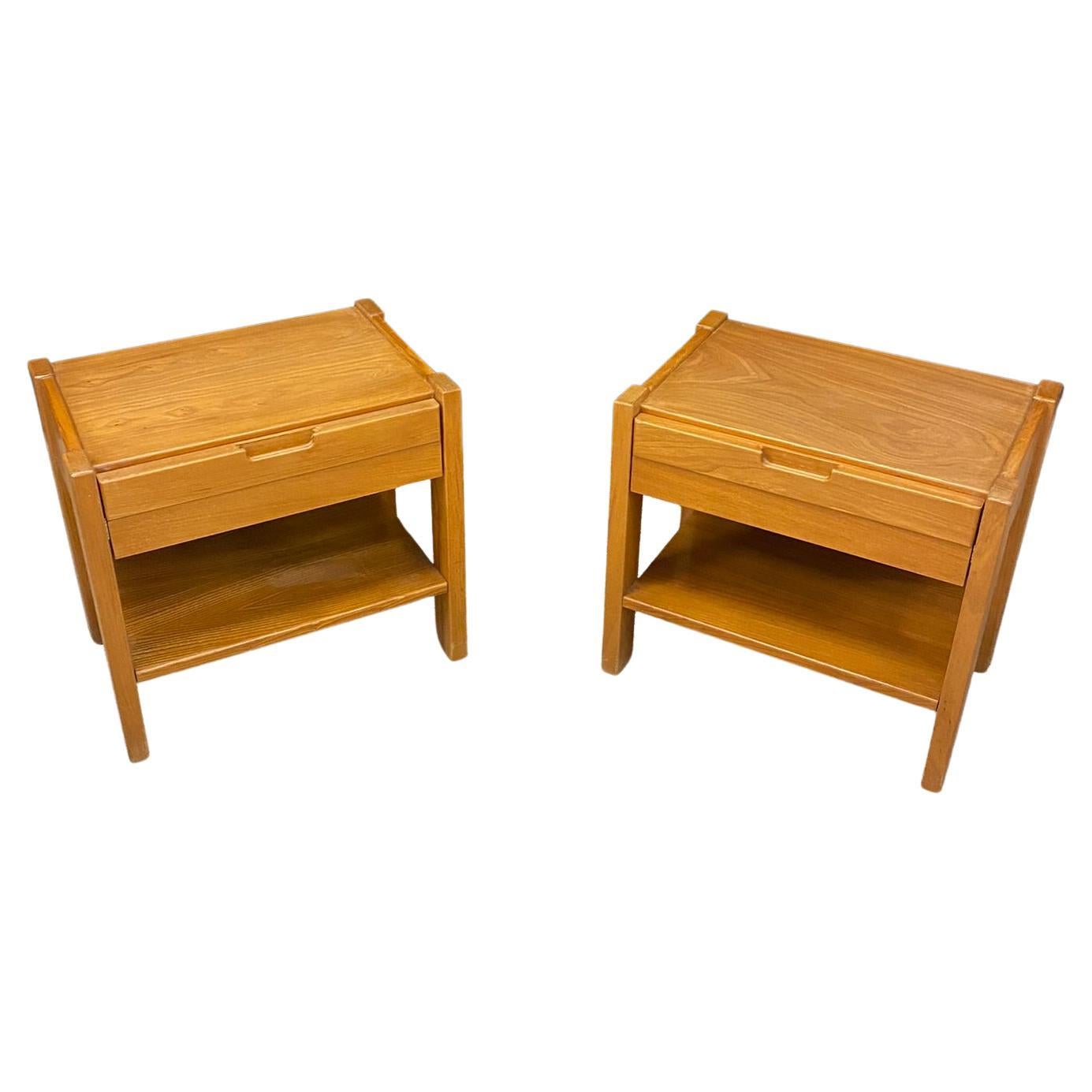 Maison Regain two Bedside Tables in Solid Elm, circa 1960 Pierre Chapo Style For Sale