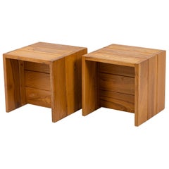 Maison Regain, Pair of Bedsides in Elm, 1960s