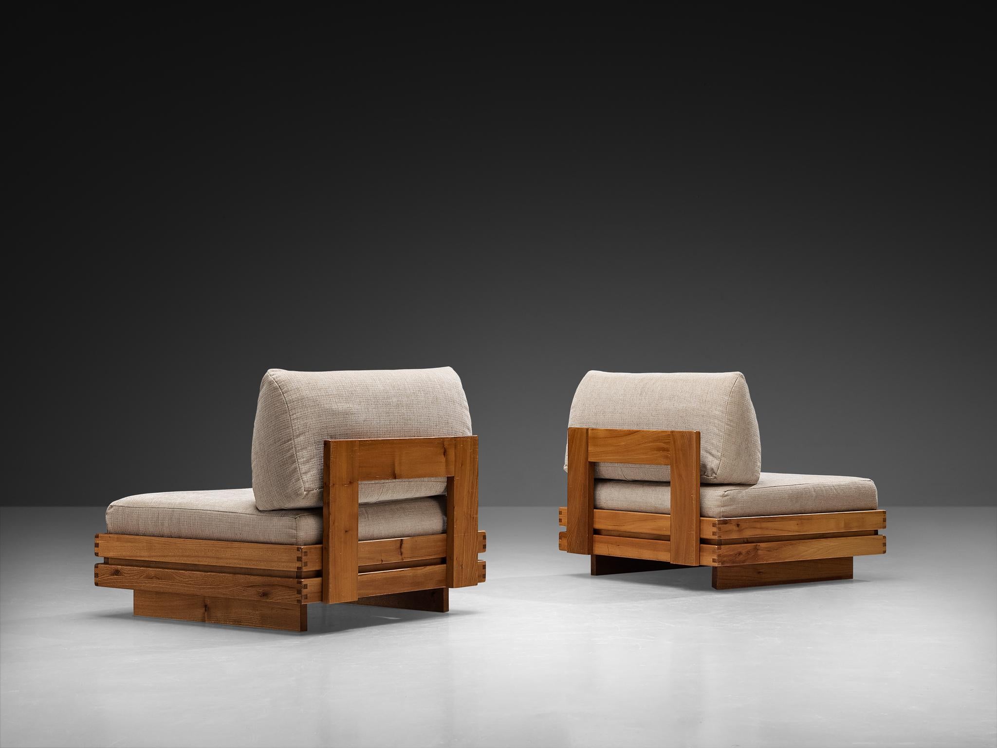 Late 20th Century Maison Regain Pair of Lounge Chairs in Elm For Sale
