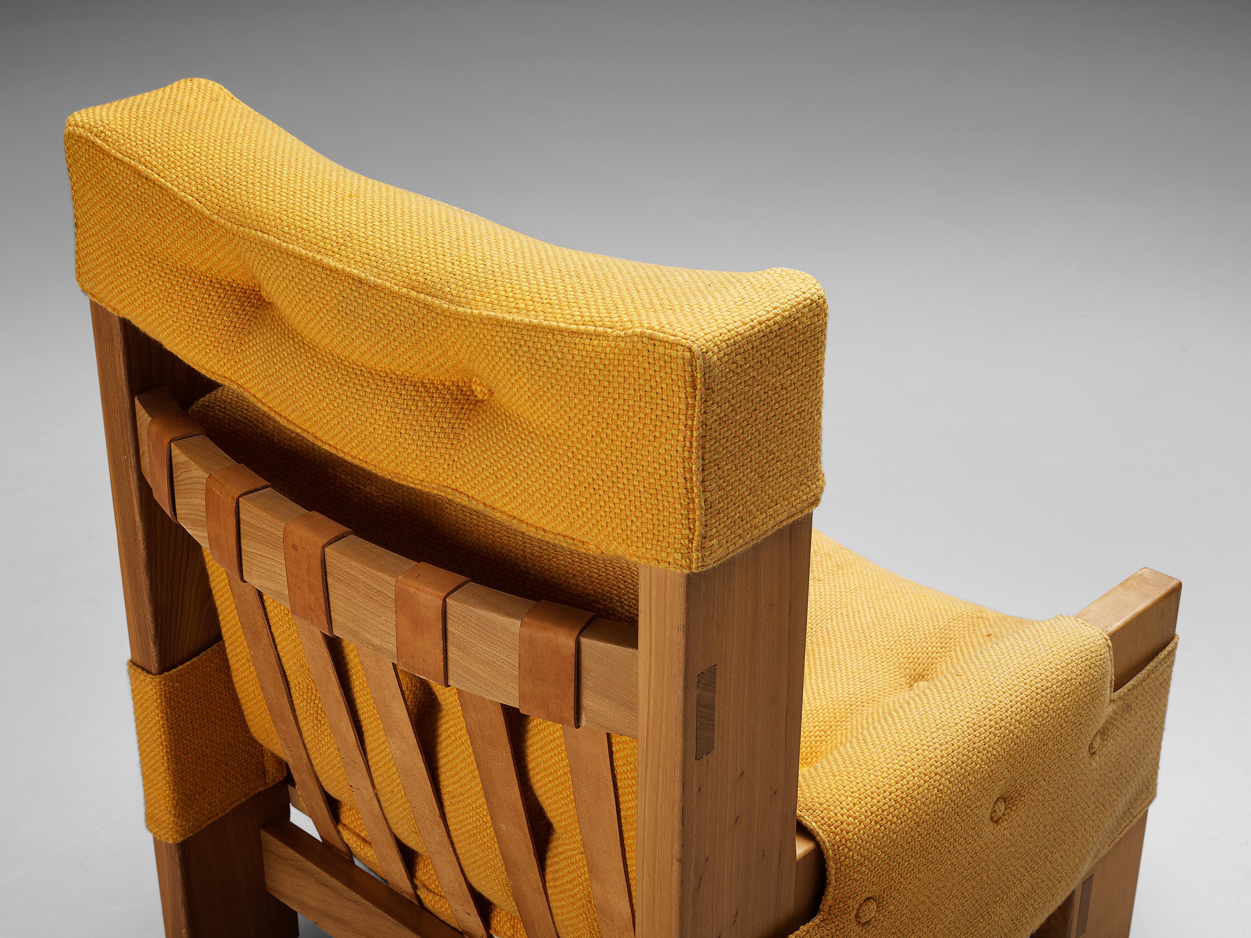 Maison Regain Pair of Lounge Chairs in Elm and Ocher Yellow Upholstery  1