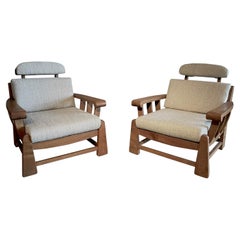 Vintage Maison Regain Pair Upholstered Club Chairs, France, 1950s