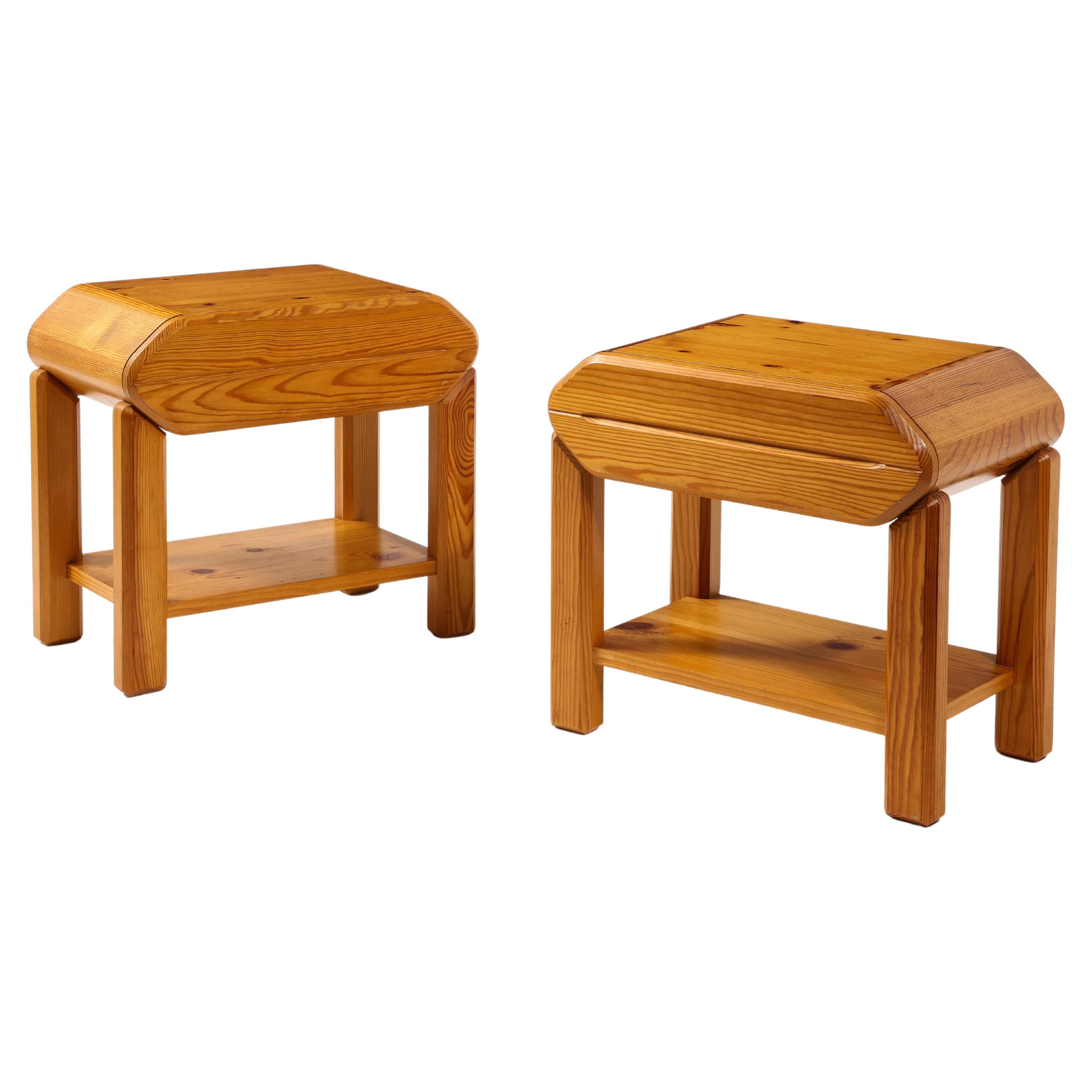 Maison Regain Pair of Pine Side Tables Night Stands, France 1960's