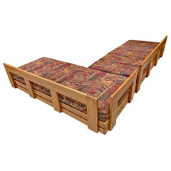 Maison Regain, Rare Large Corner Sofa in Elm circa 1960