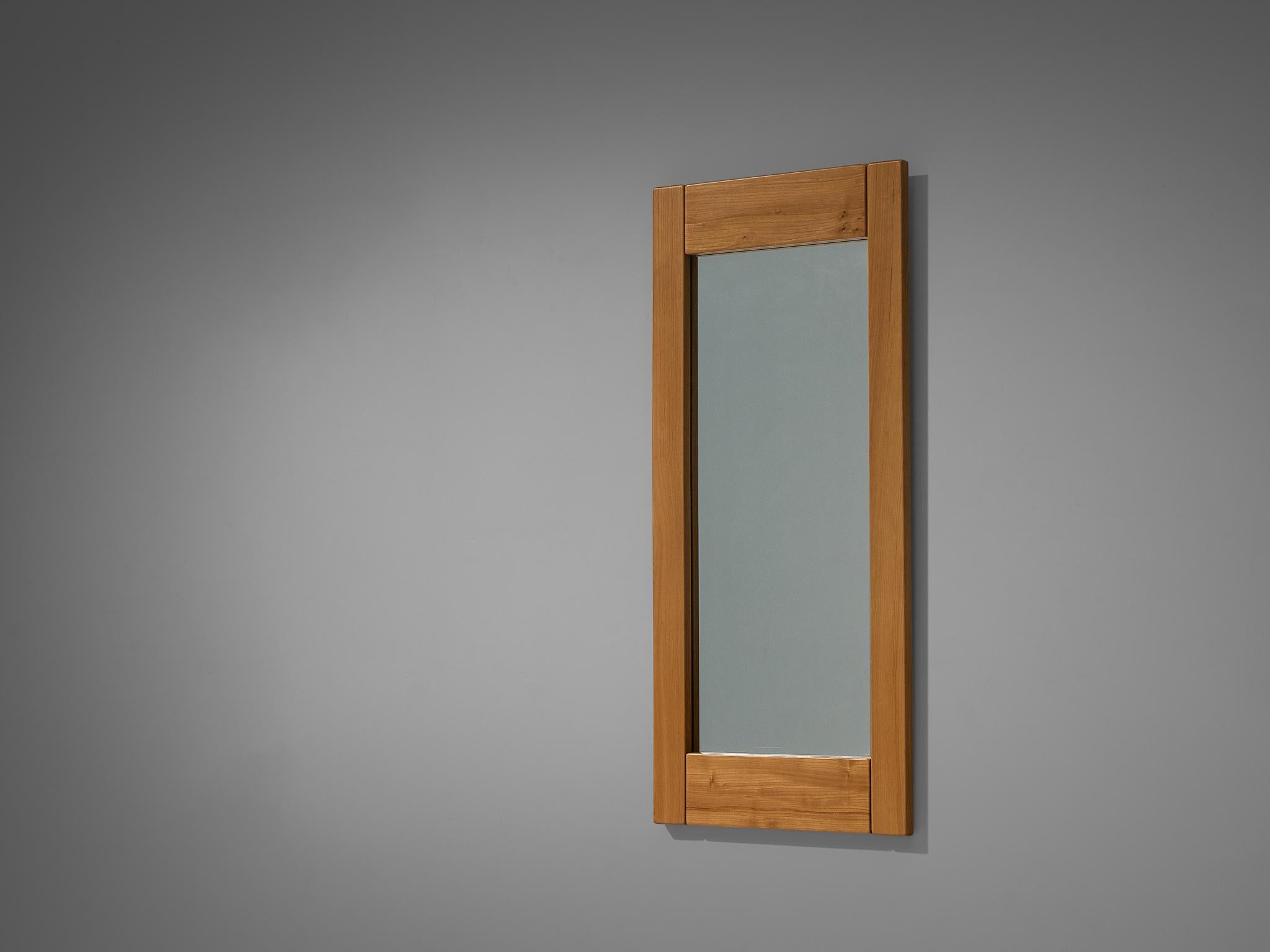 Maison Regain, wall mirrors, elm, glass, France, 1970s.

The French manufacturer Maison Regain is known for their high-quality furniture pieces in elm wood. This mirror is no exception to their reputation. The rectangular glass is framed by the