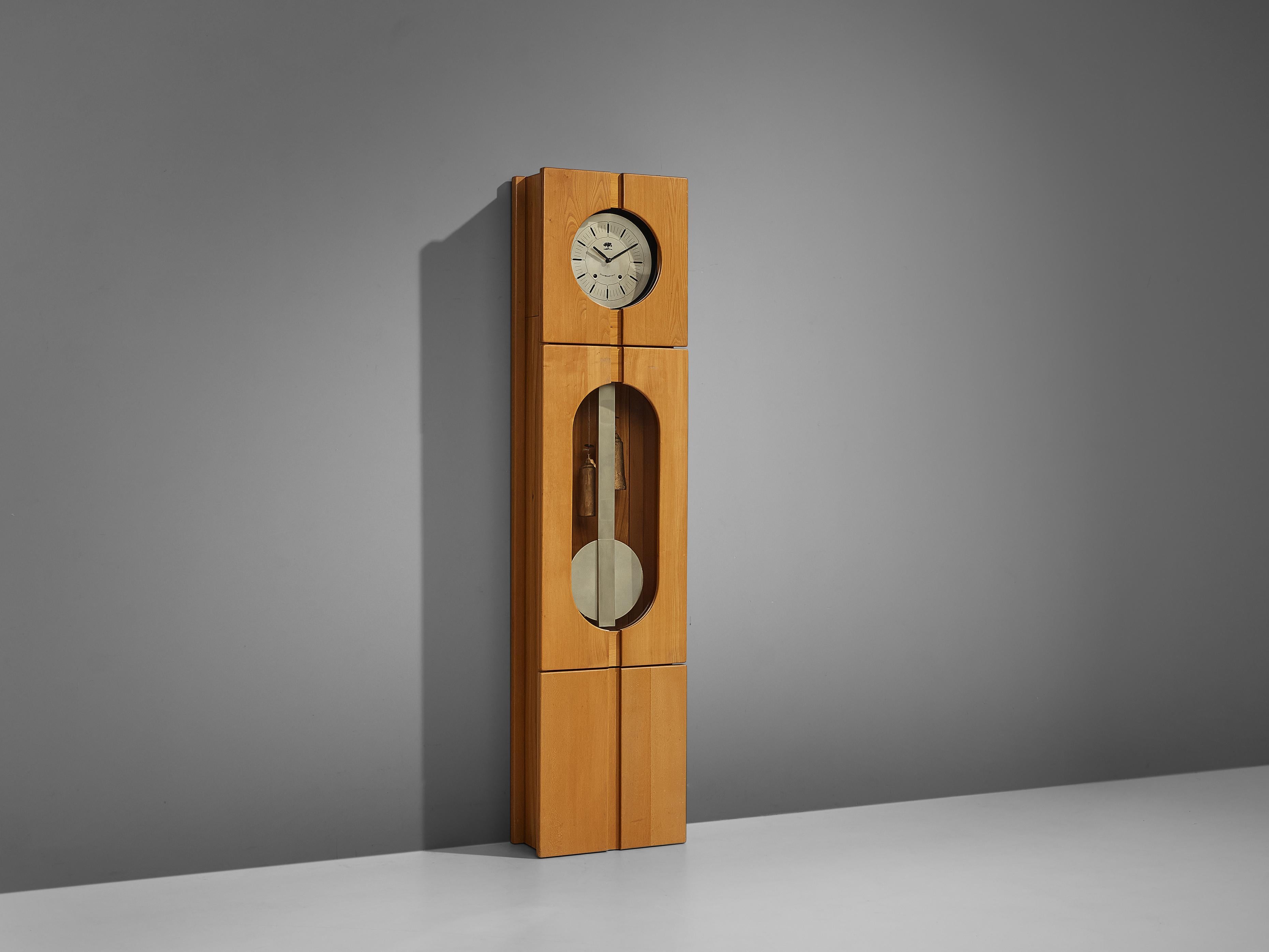 Mid-Century Modern Maison Regain Sculptural Grandfather Clock in Solid Elm