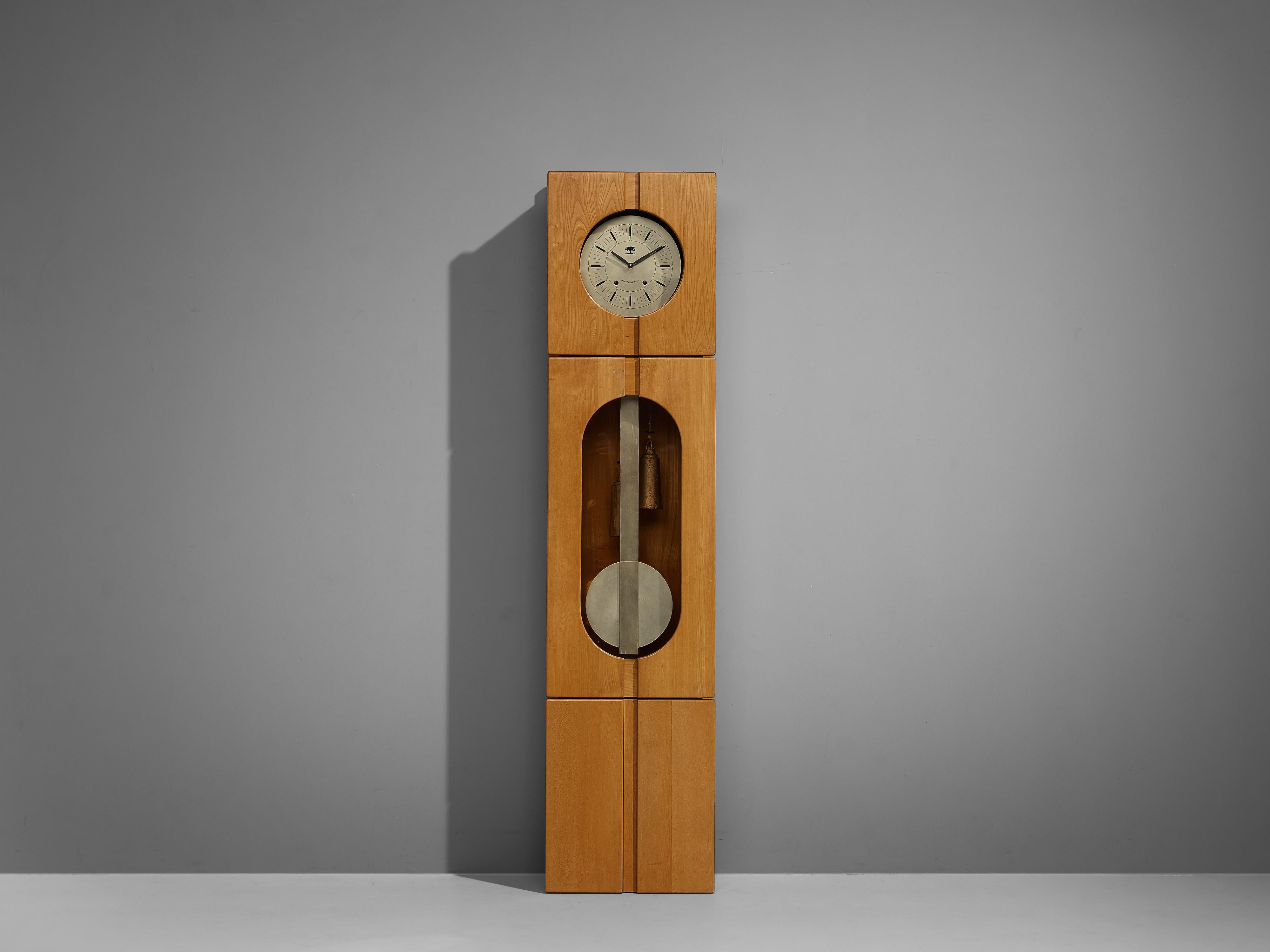 French Maison Regain Sculptural Grandfather Clock in Solid Elm