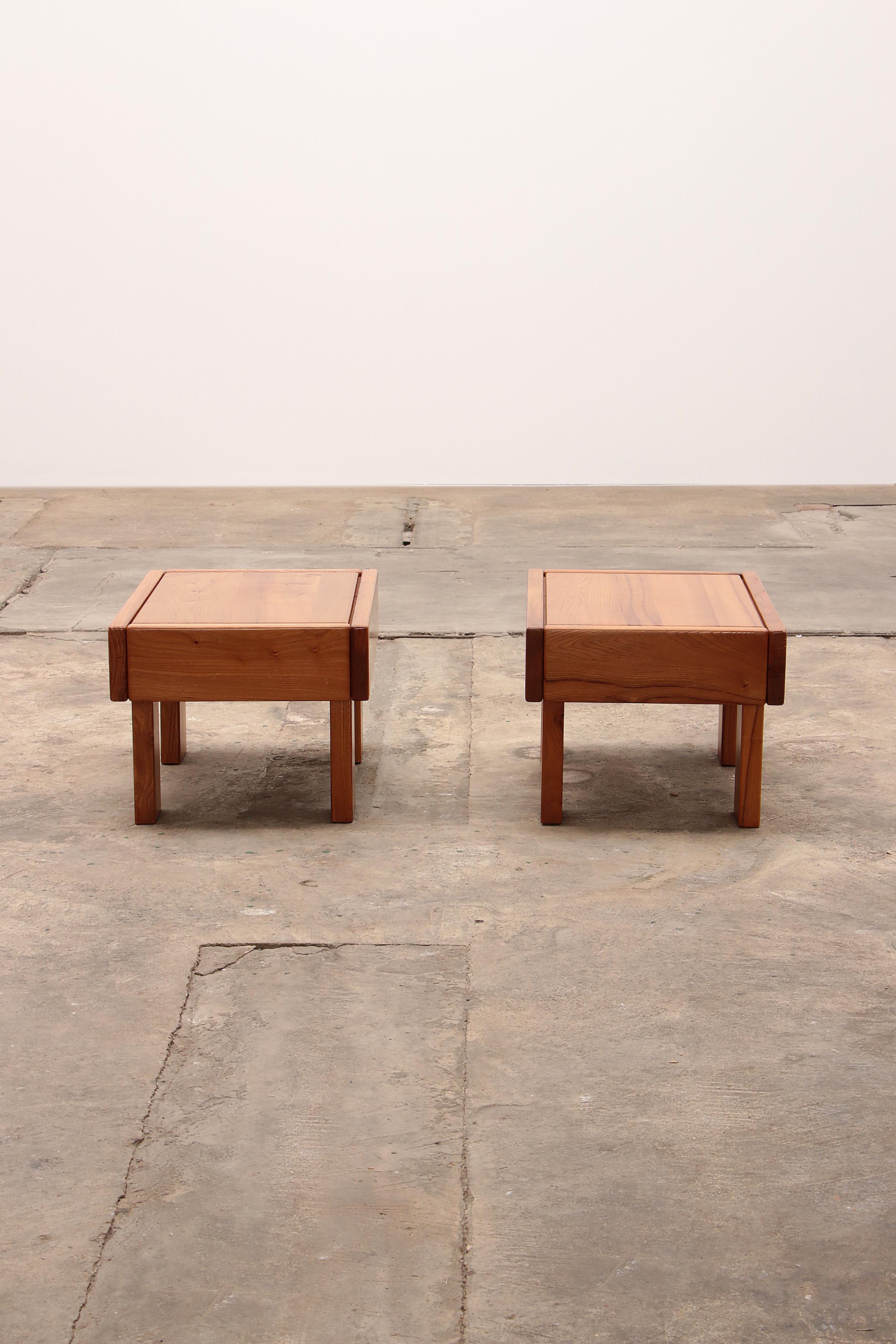 French Maison Regain Set of Elm Wood Tables from the 1970s, France