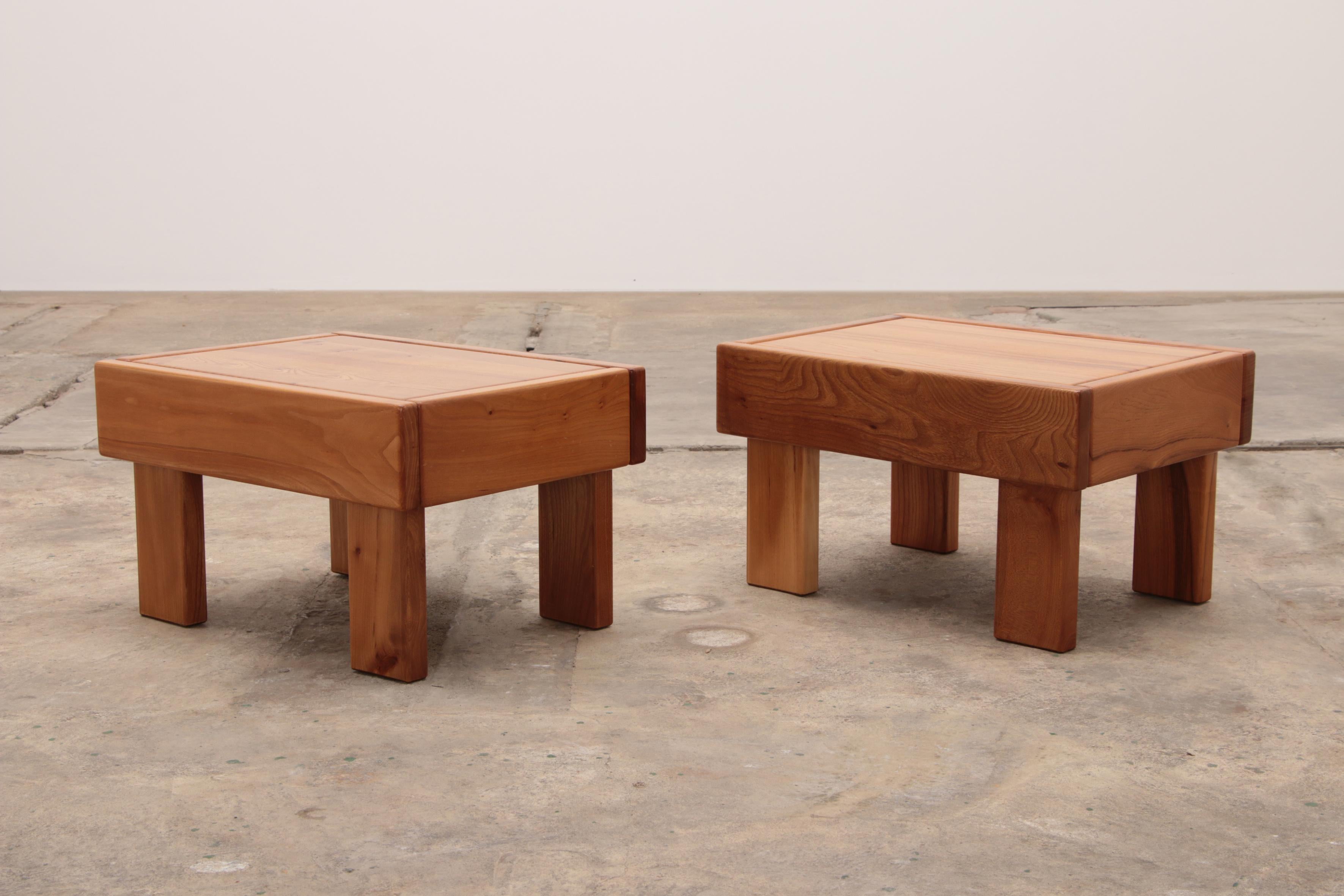 Maison Regain Set of Elm Wood Tables from the 1970s, France 2