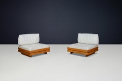 Maison Regain Sleek Lounge Chairs in Elm and Leather, France, 1970s