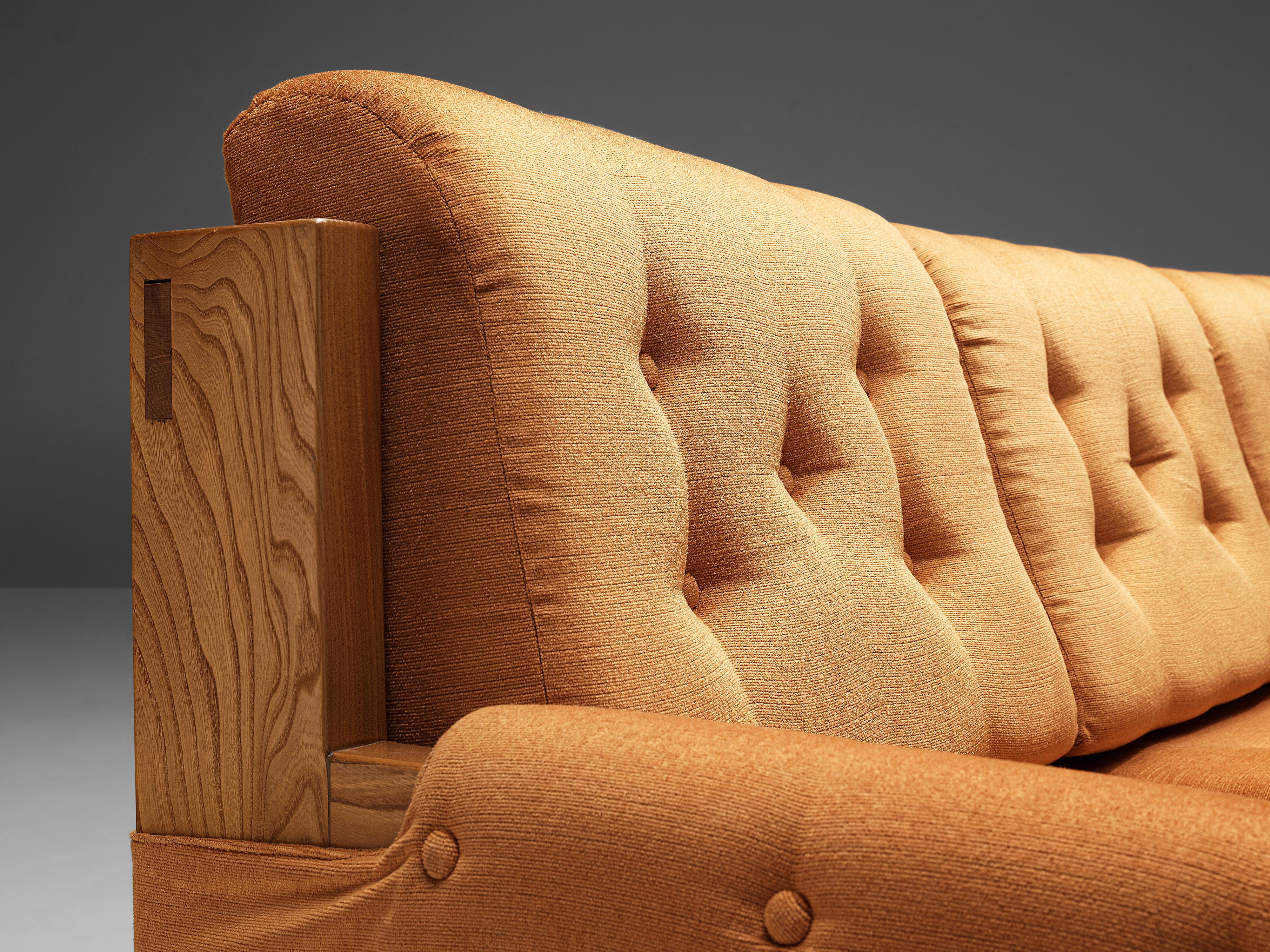 Mid-Century Modern Maison Regain Sofa in Elm and Orange Upholstery  For Sale