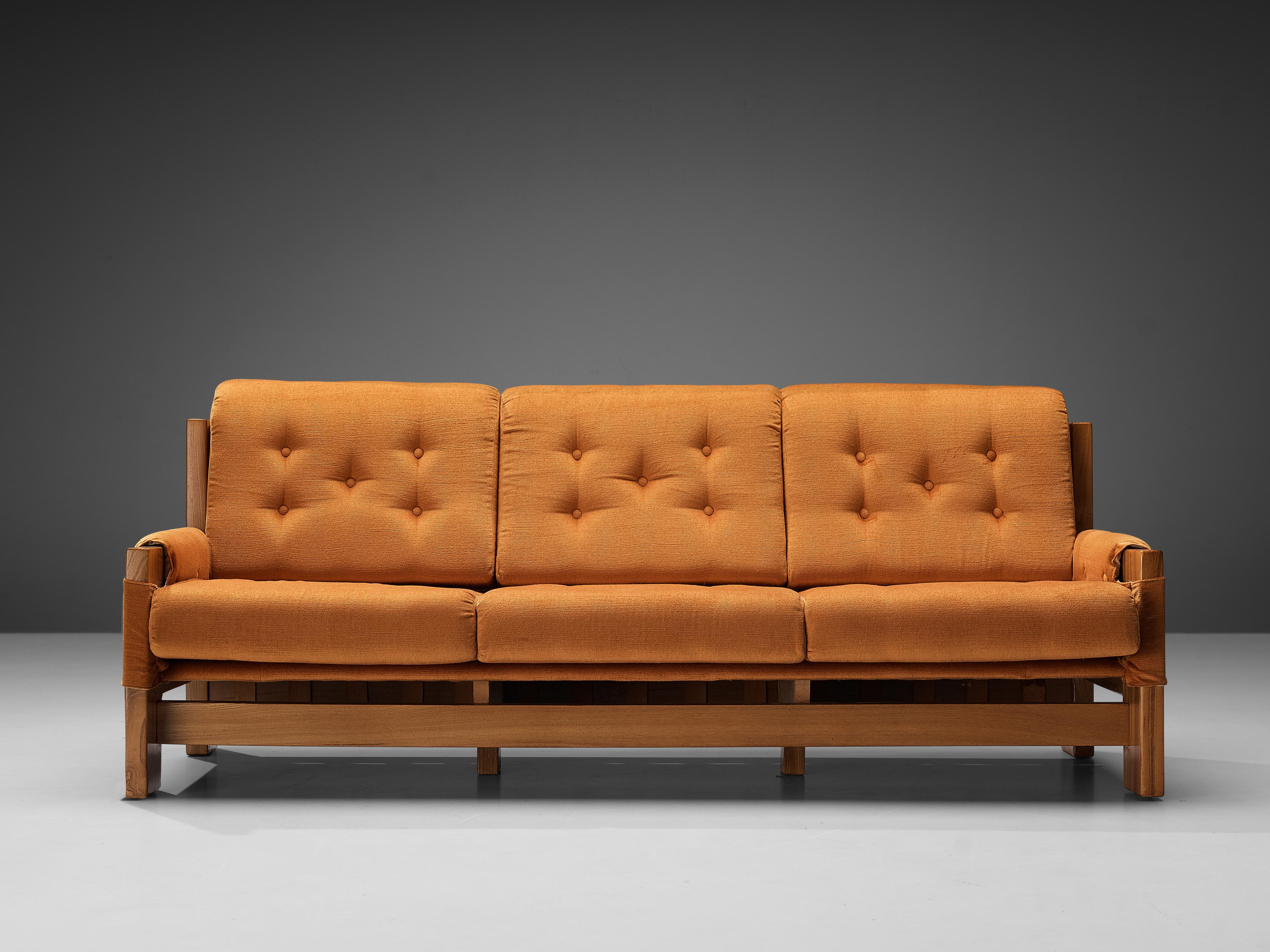 Mid-20th Century Maison Regain Sofa in Elm and Orange Upholstery  For Sale