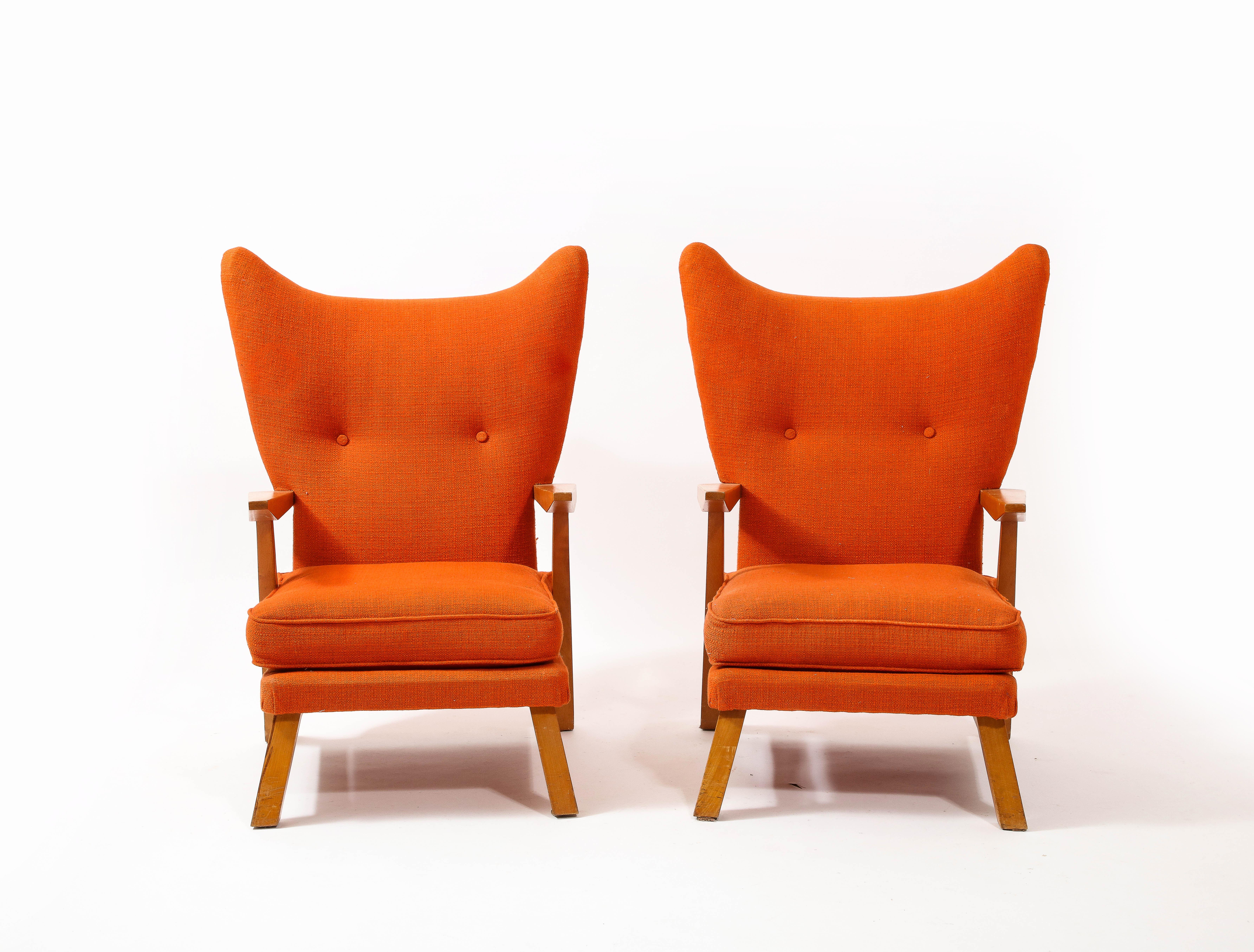 Mid-Century Modern Maison Regain Solid Elm Armchairs, France 1960's For Sale