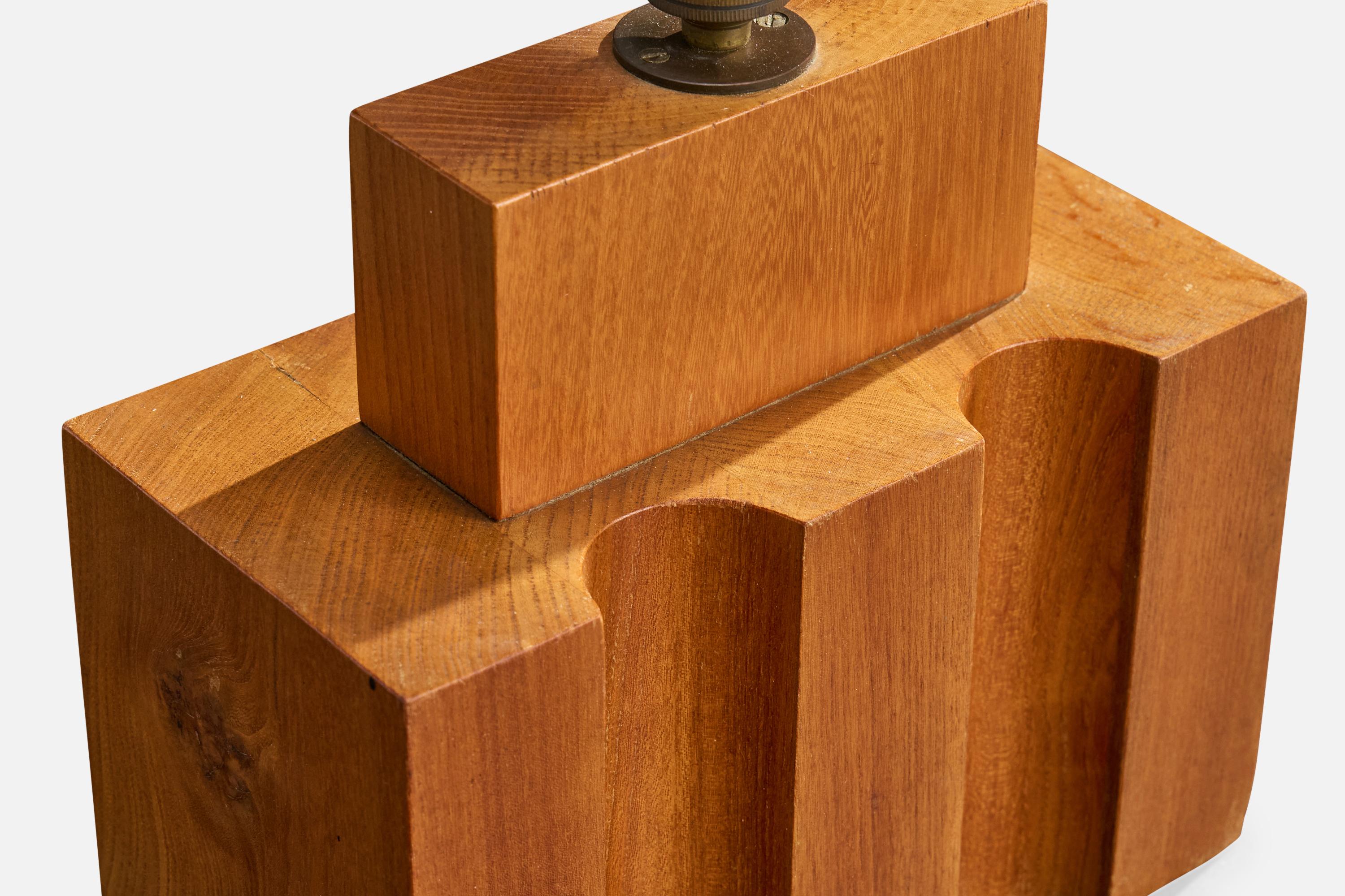 Mid-20th Century Maison Regain, Table Lamp, Oak, France, 1960s For Sale