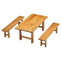 Maison Regain Table with Pair of Benches in Solid Elm 