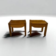 Maison Regain Two Bedside Tables in Solid Elm, circa 1970 Pierre Chapo Style