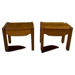 Maison Regain Two Bedside Tables in Solid Elm, circa 1970 Pierre Chapo Style