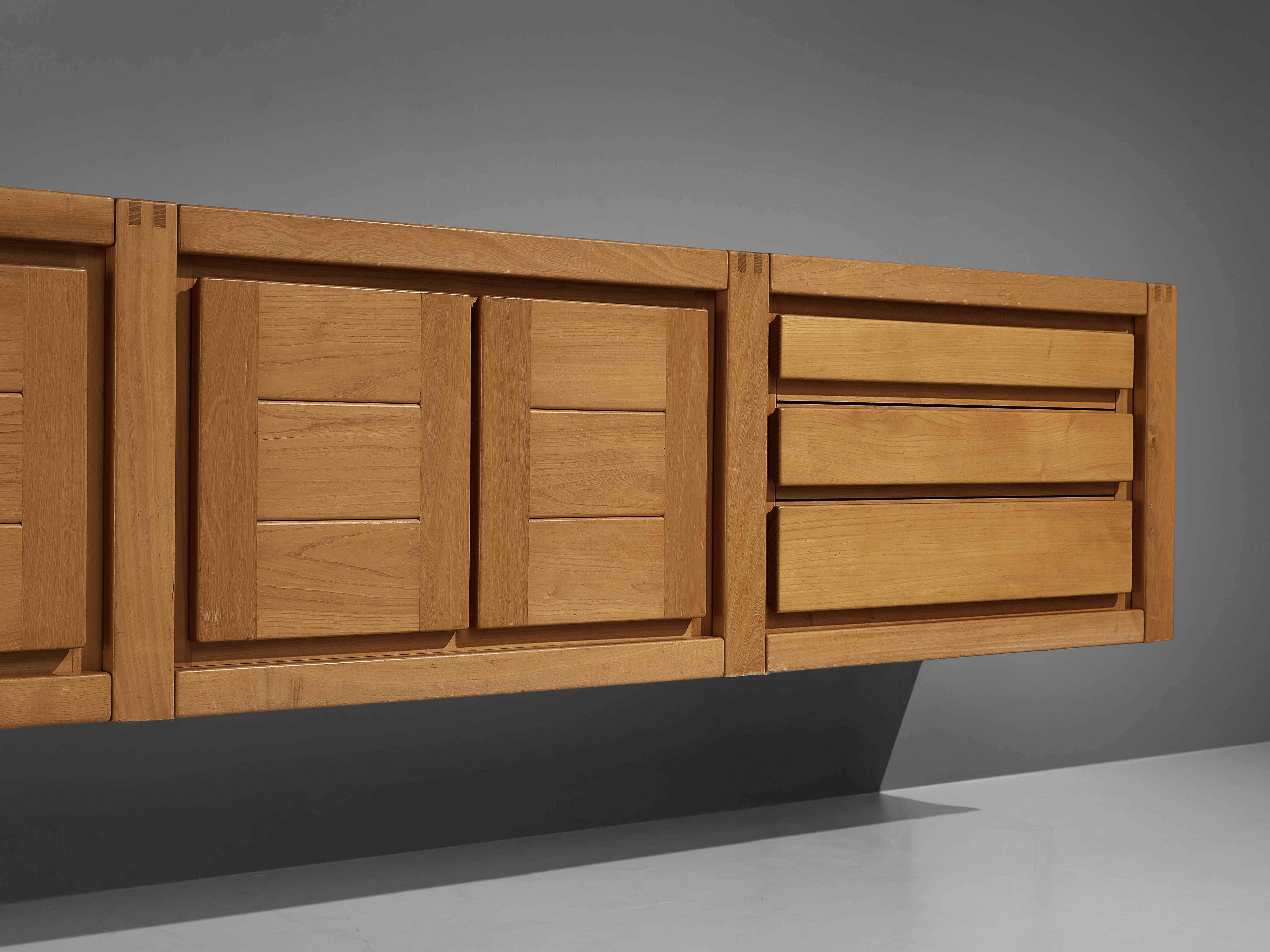 Maison Regain Wall-Mounted Sideboard with Drawers in Solid Elm In Good Condition In Waalwijk, NL