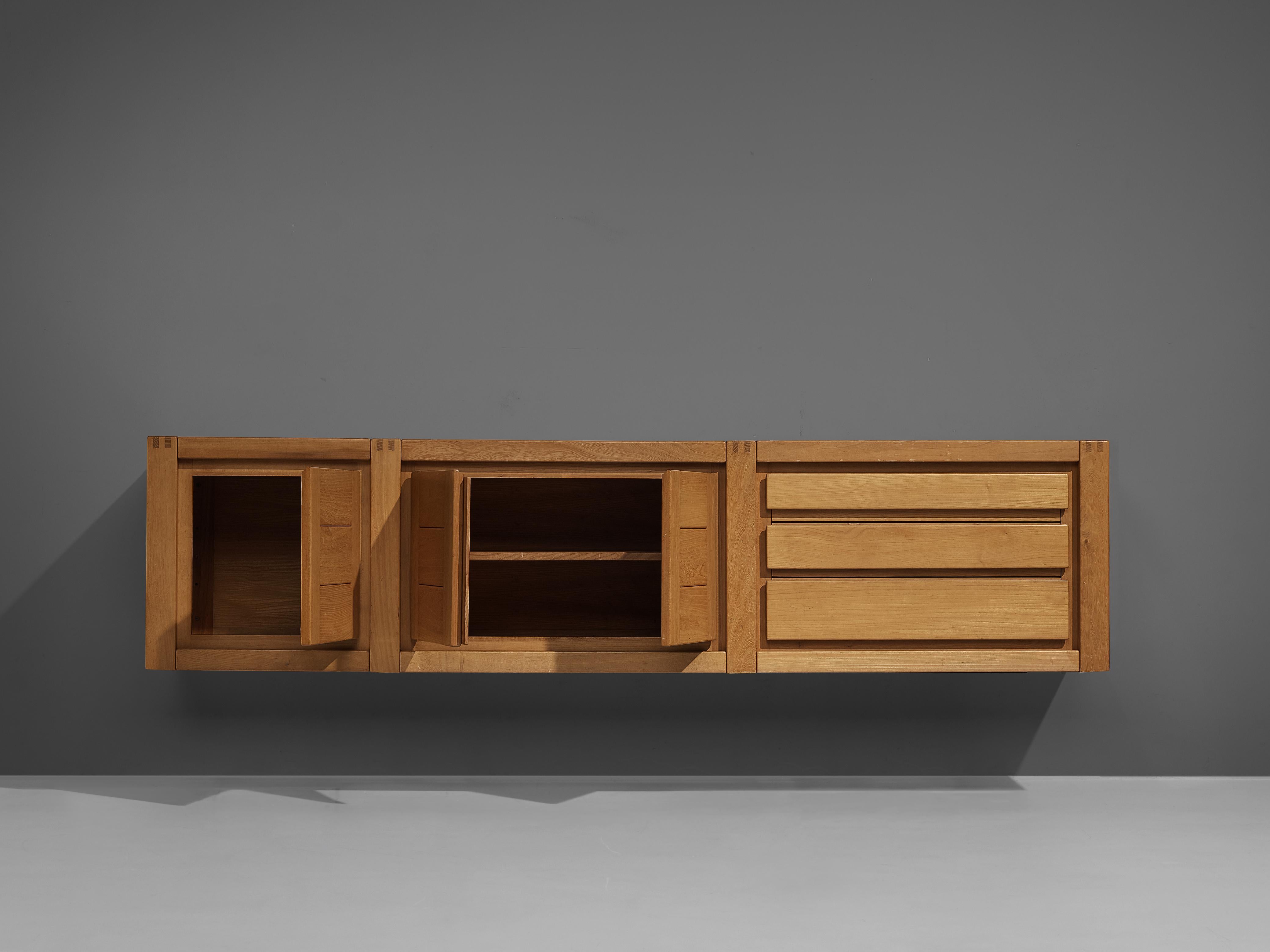 Mid-20th Century Maison Regain Wall-Mounted Sideboard with Drawers in Solid Elm