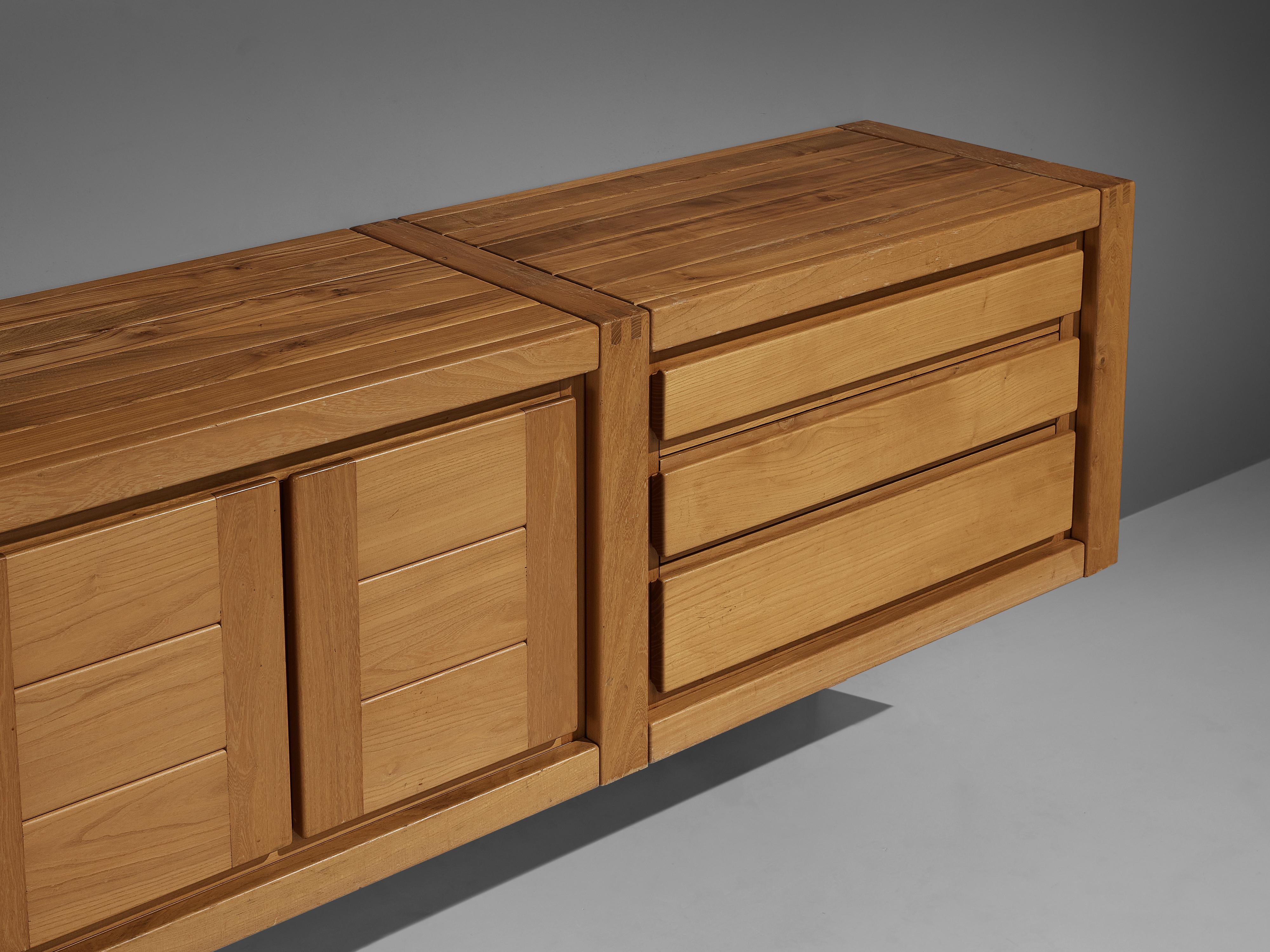 Maison Regain Wall-Mounted Sideboard with Drawers in Solid Elm 1