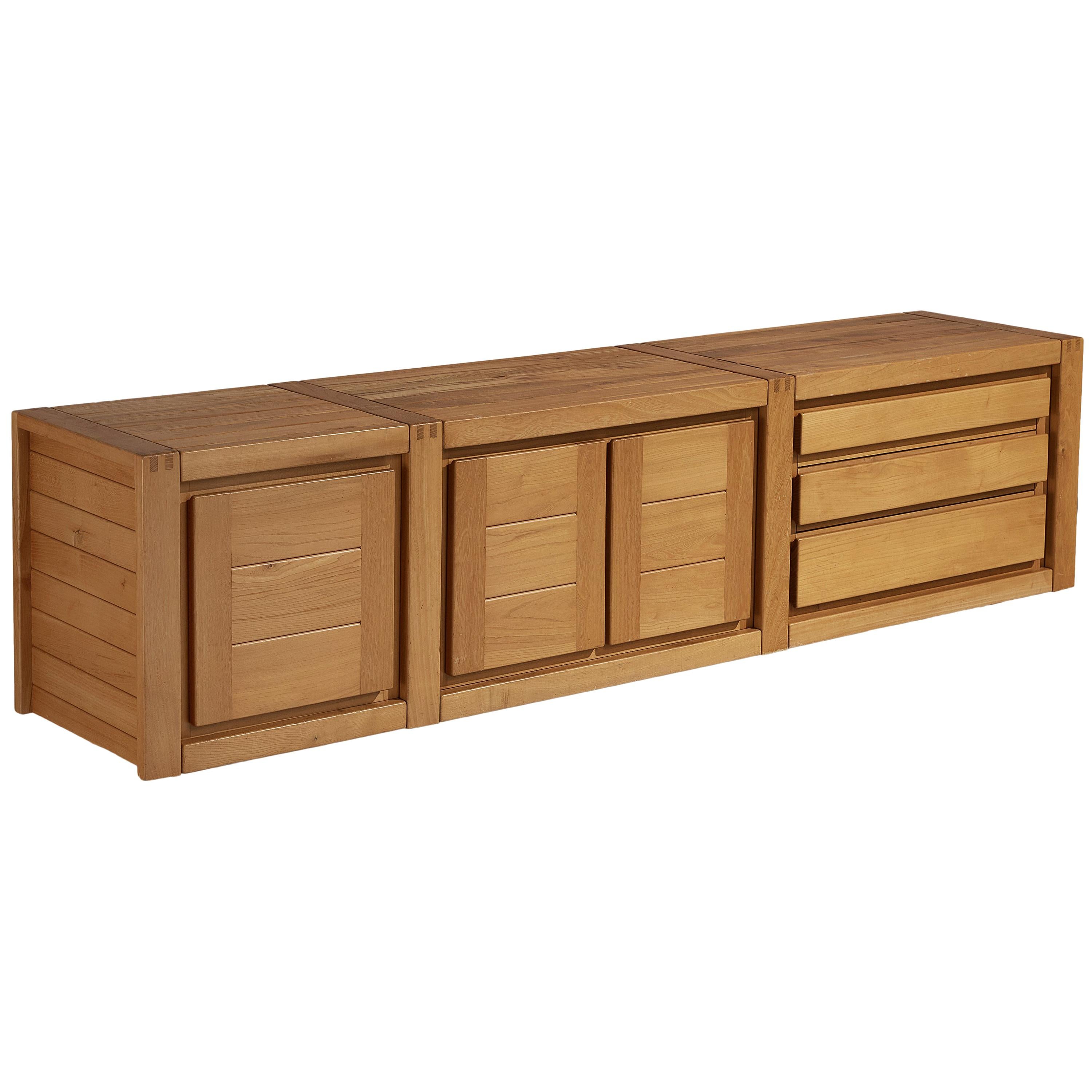 Maison Regain Wall-Mounted Sideboard with Drawers in Solid Elm