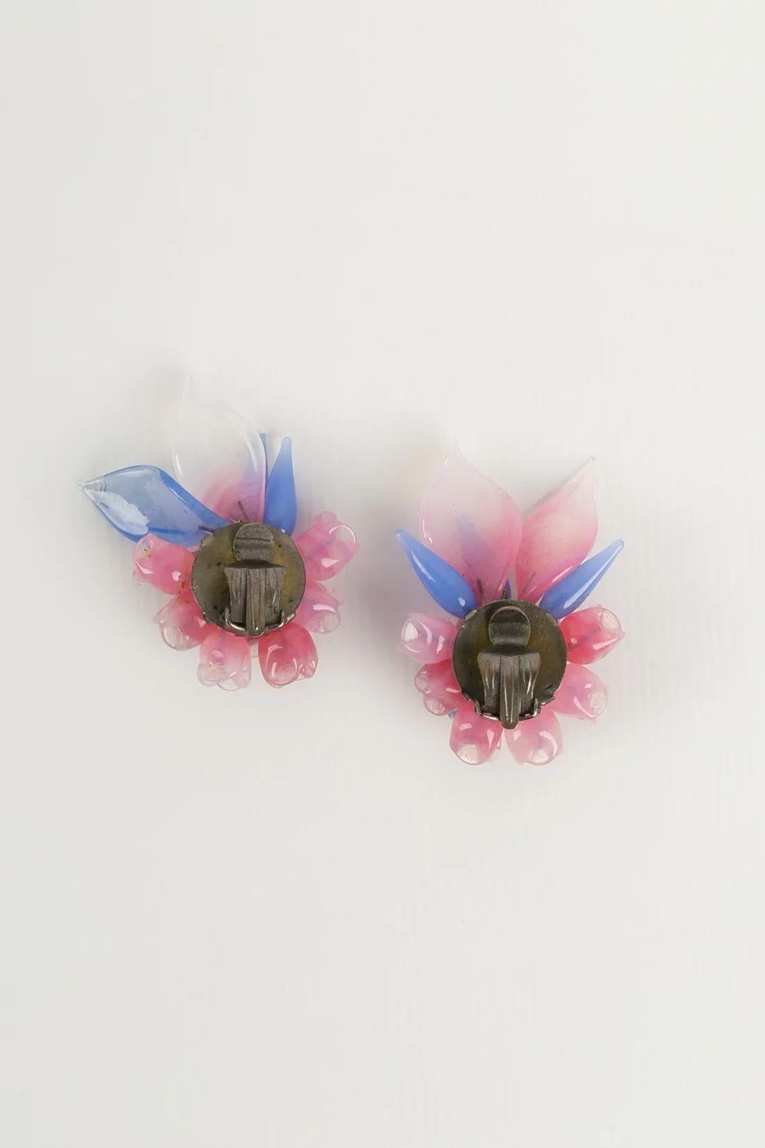 Artist Maison Rousselet Earrings In Glass Paste in Shades of Blue and Pink For Sale