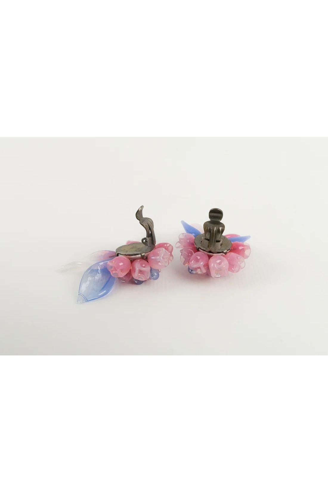 Women's Maison Rousselet Earrings In Glass Paste in Shades of Blue and Pink For Sale