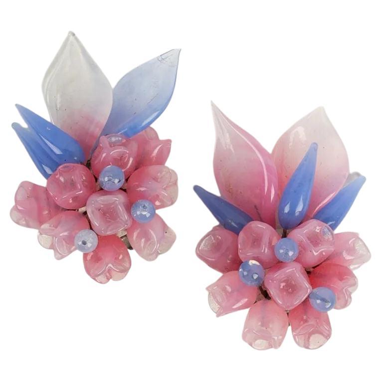 Maison Rousselet Earrings In Glass Paste in Shades of Blue and Pink For Sale