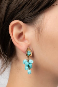 Maison Rousselet Golden Metal Earrings with Blue Glass Paste