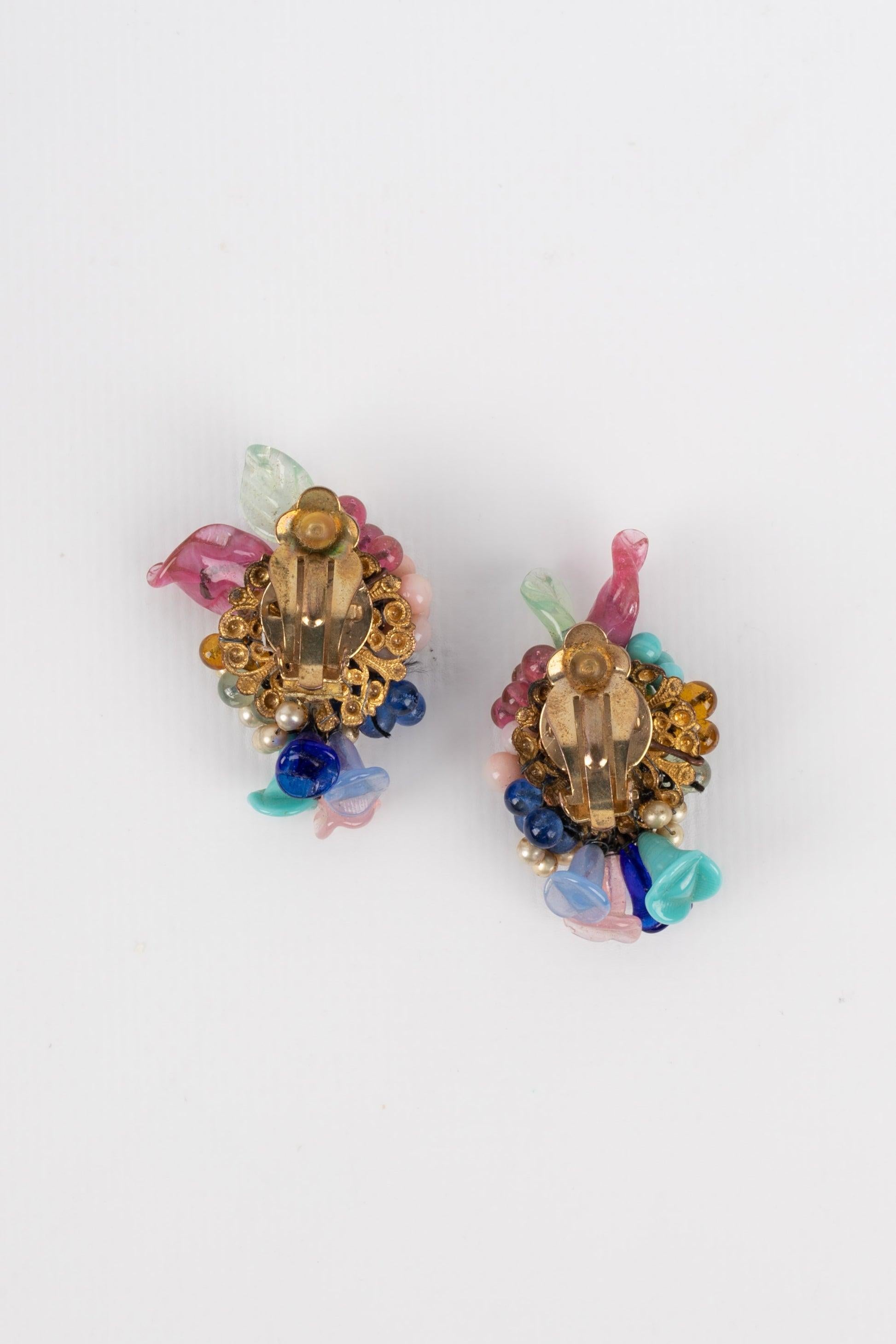 Maison Rousselet Golden Metal Earrings with Multicolored Glass Paste For Sale 1