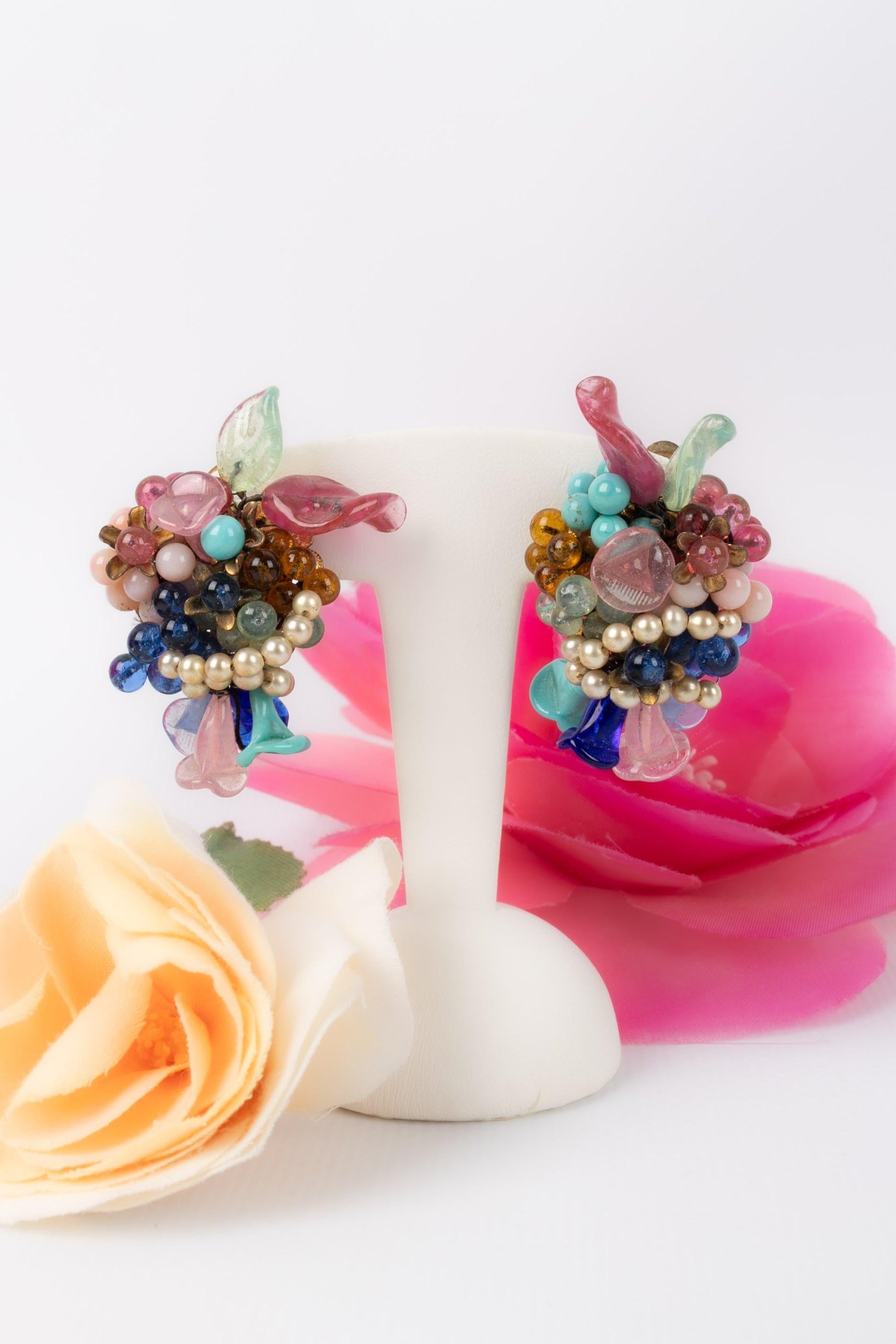 Maison Rousselet Golden Metal Earrings with Multicolored Glass Paste For Sale 3