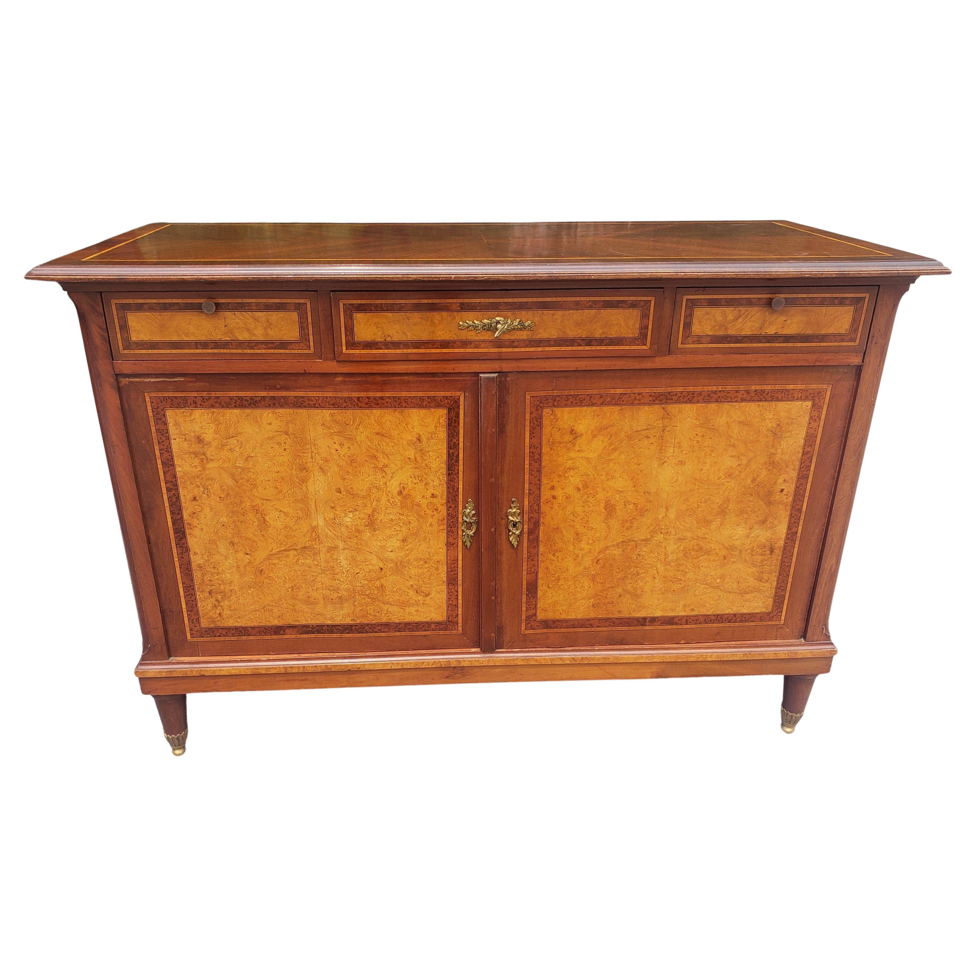 Maison Soubrier Louis XV Mixed Woods Burl & Satinwood Marquetry Buffet, C 1920s  For Sale