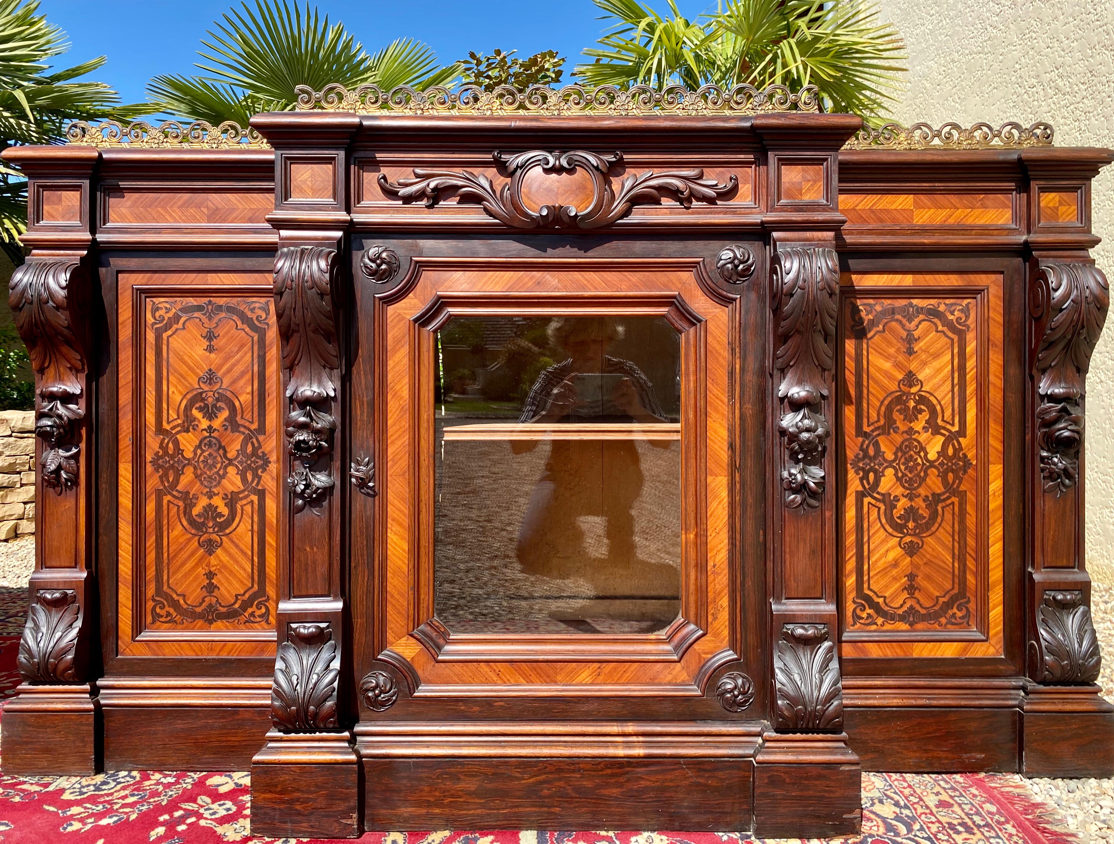 Exceptional pair of planters also serving as vitrines. Napoleon III period but dating from the 19th century. These planters are UNIQUE pieces because they are part of a special order made by a large Parisian hotel. They are in solid rosewood,