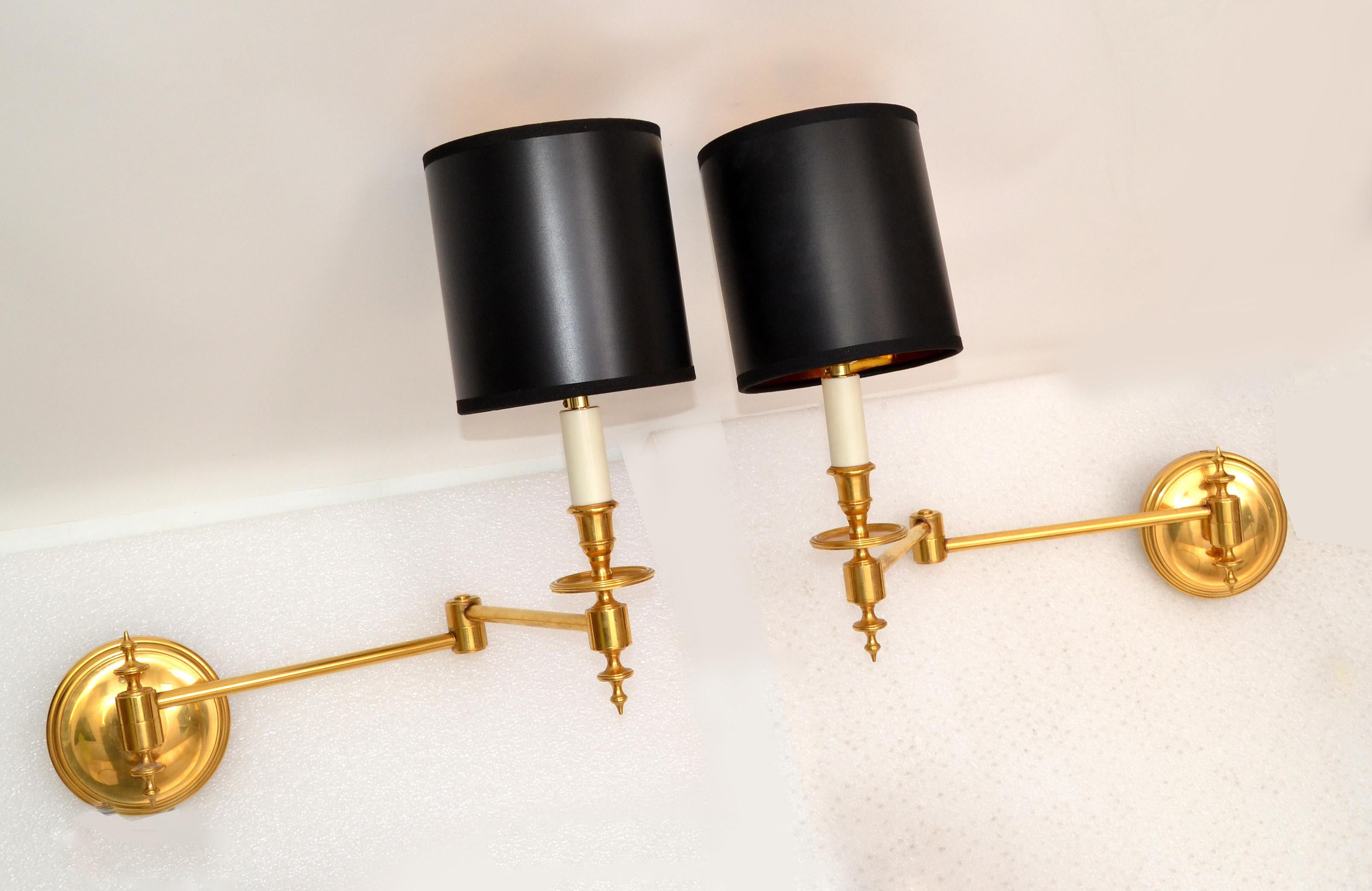 Maison Tisserand France Bronze Retractable Sconces, Wall Lamps Pair In Good Condition In Miami, FL