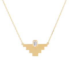 La Azteca Baguette Solitaire Diamond in 18 Karat Gold Pendant on Chain