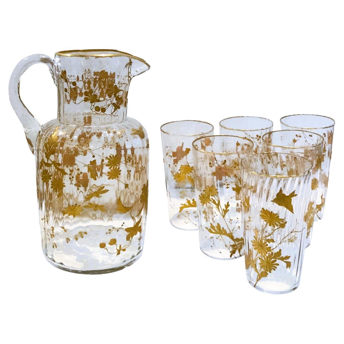 "Escalier de Cristal" Spirit Richly Gilt Enameled Large Pitcher with 6 Glass 