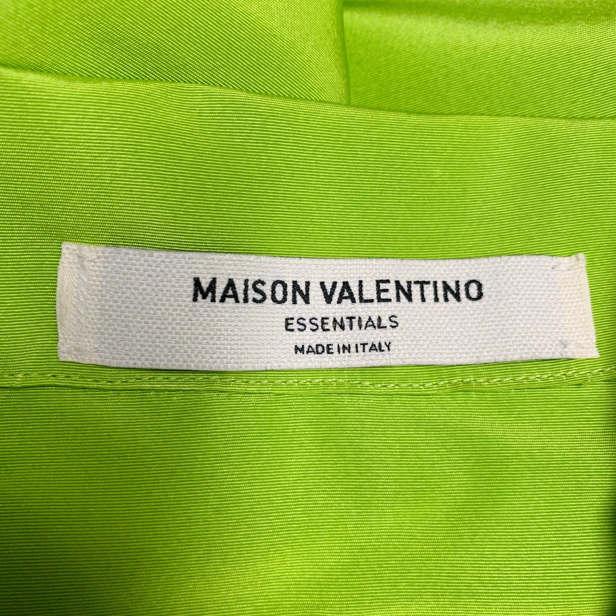 MAISON VALENTINO 2022 Size S Neon Green White Silk One Pocket Oversized Camp Shirt en vente 2