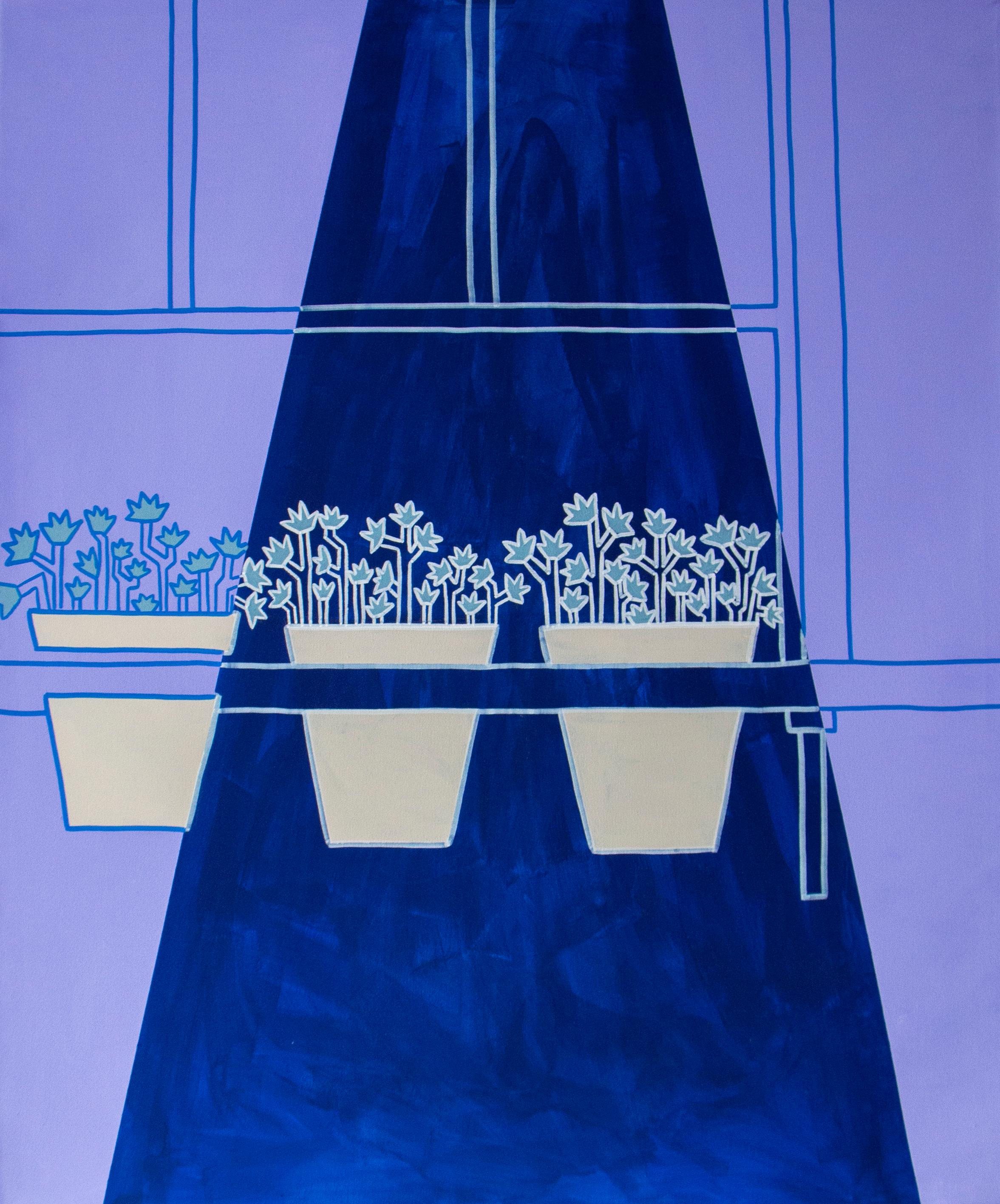 Maite Pereda  Still-Life Painting - purple summer, Acrylic on canvas, 120cm x 100cm, 2021