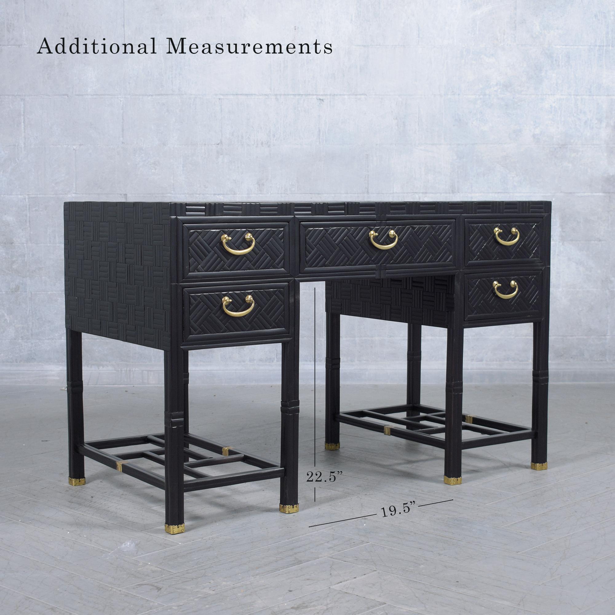 1950s Restored Pedestal Executive Desk: Bamboo Inlay & Mahogany Elegance For Sale 2