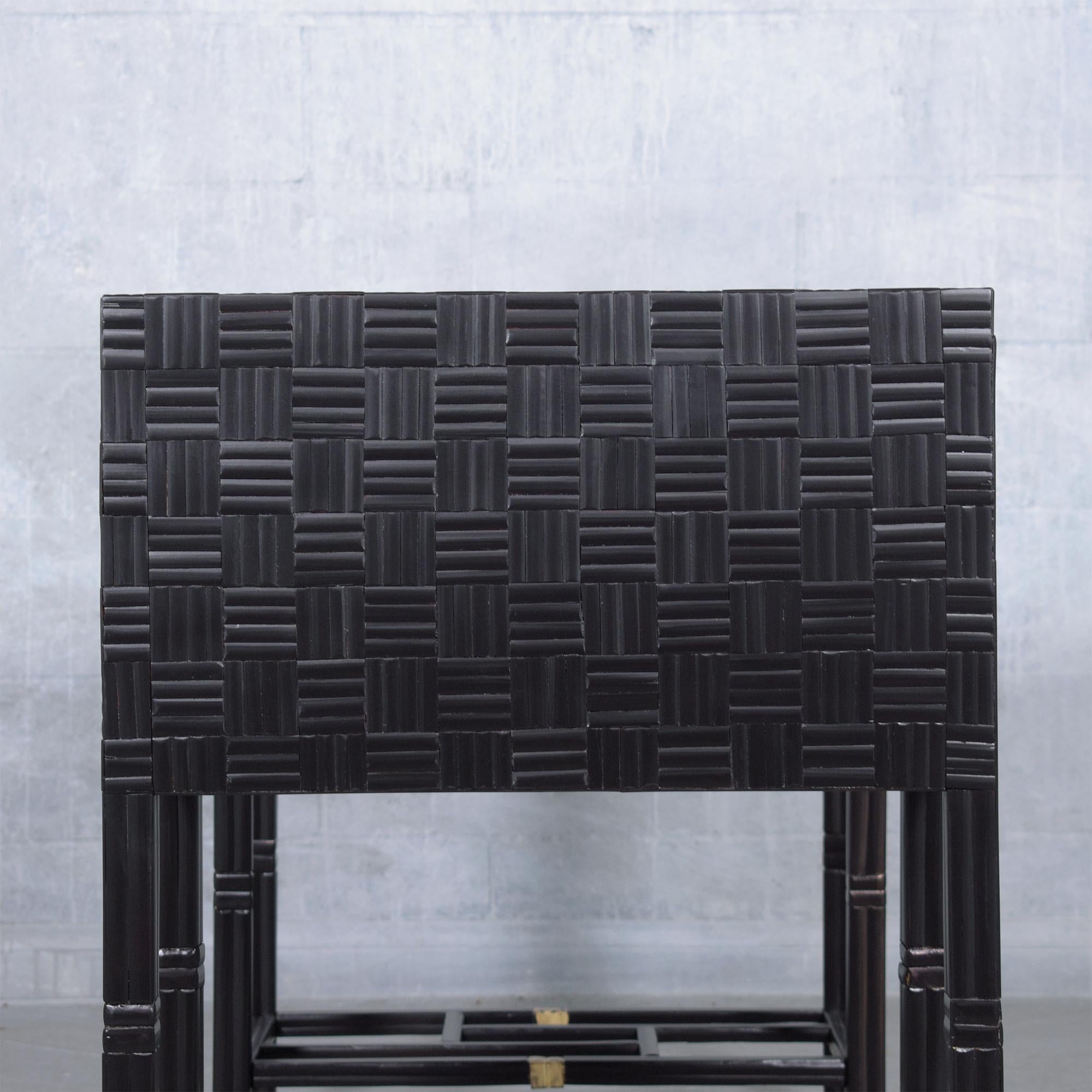 1950s Restored Pedestal Executive Desk: Bamboo Inlay & Mahogany Elegance For Sale 9