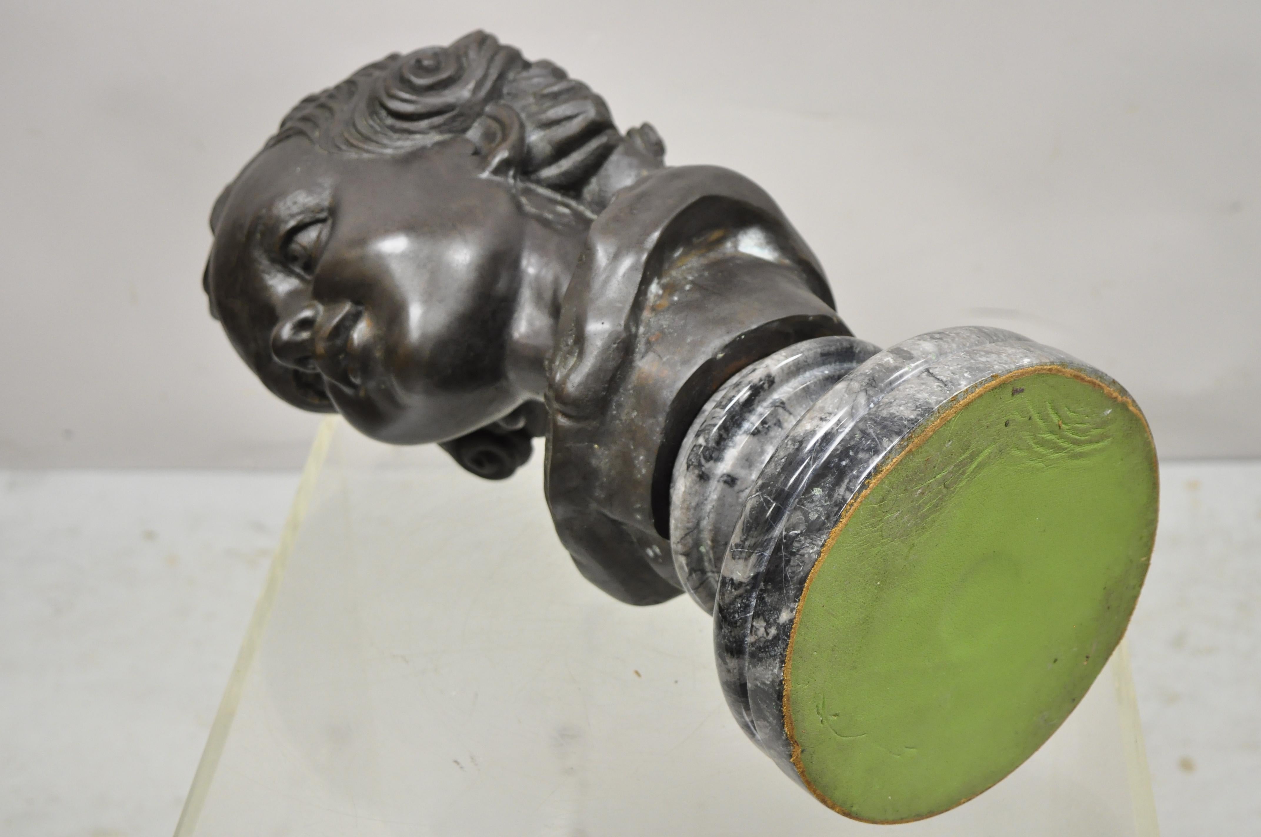 Maitland Smith Bronze Boy Bust Head Victorian Style on Marble Base For Sale 5